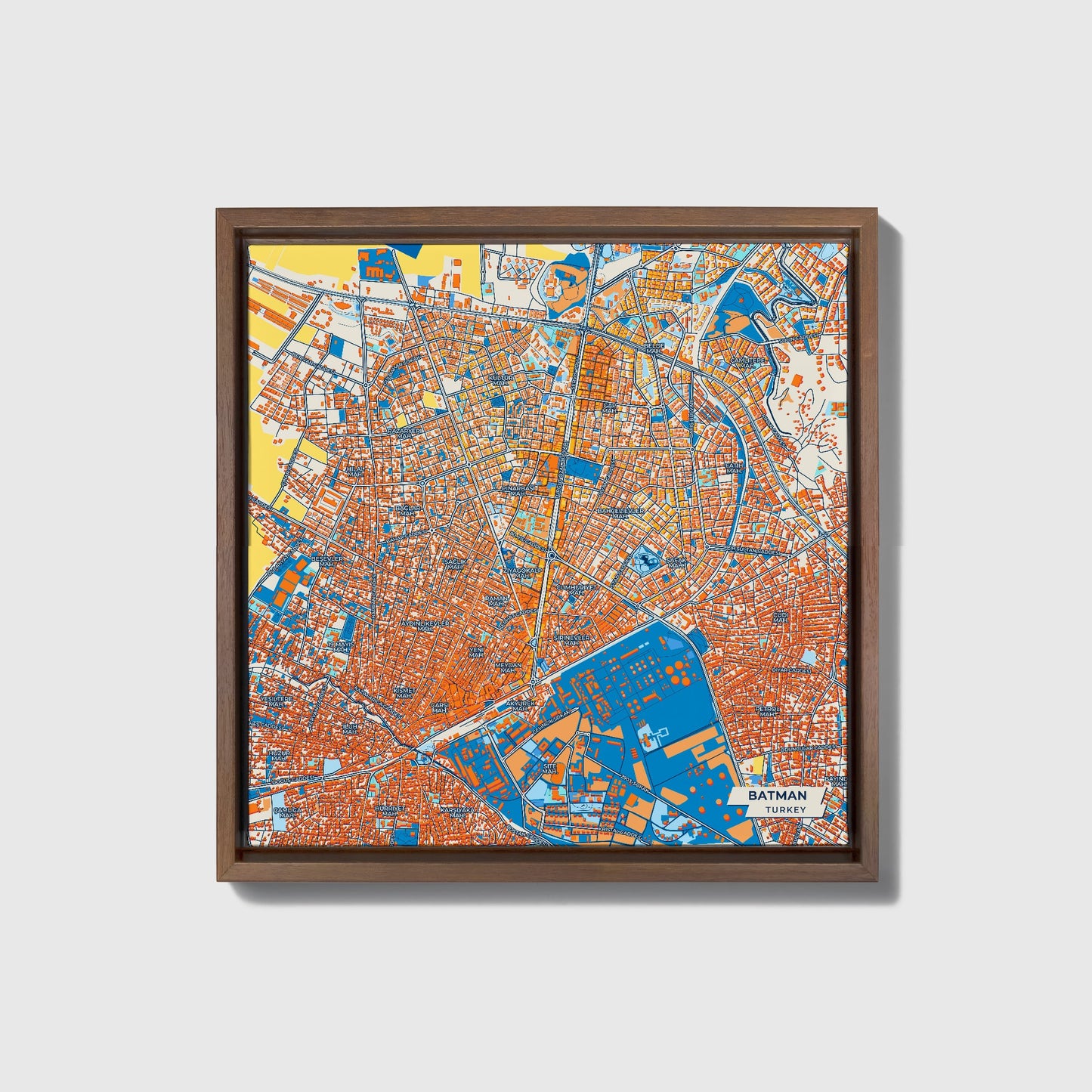 Yarasa Adam Turkey Colorful City Map Canvas Print • Dark Wooden Framed