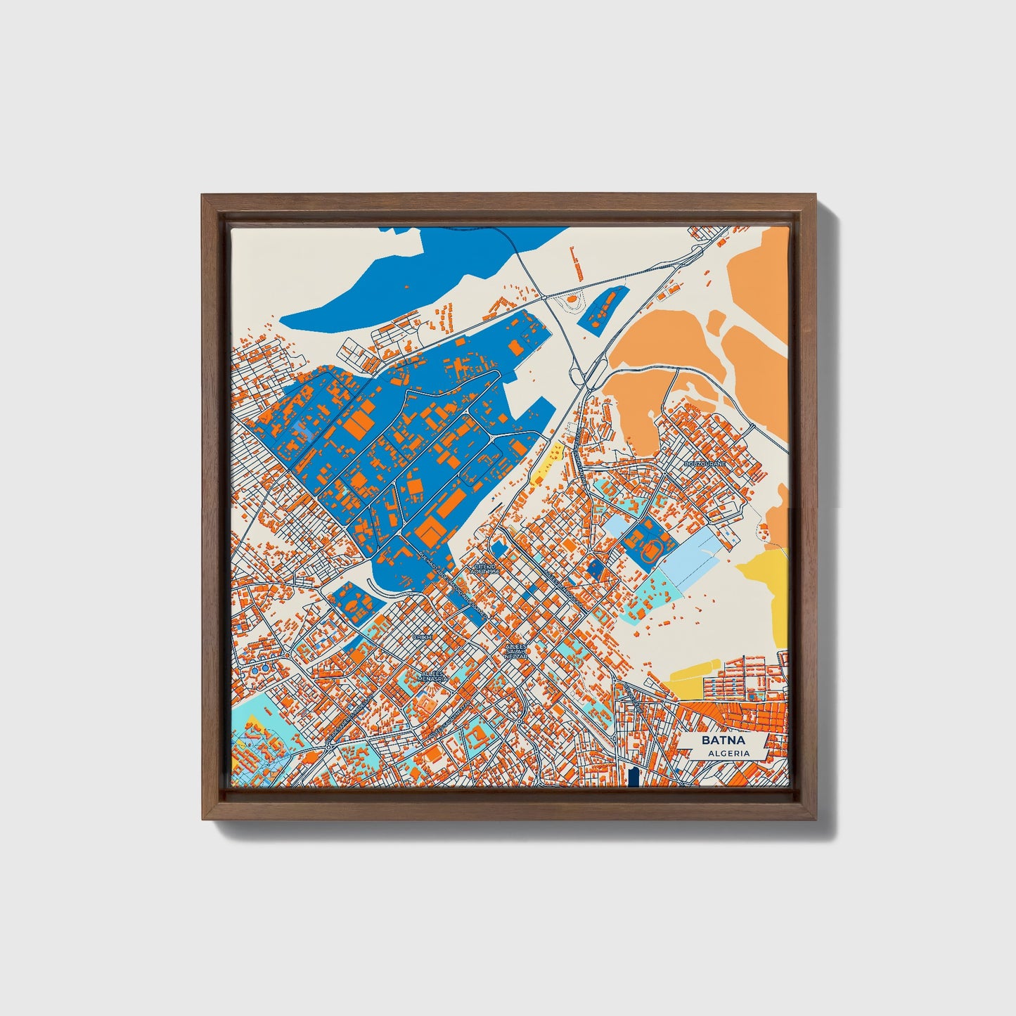 Batna Algeria Colorful City Map Canvas Print • Dark Wooden Framed