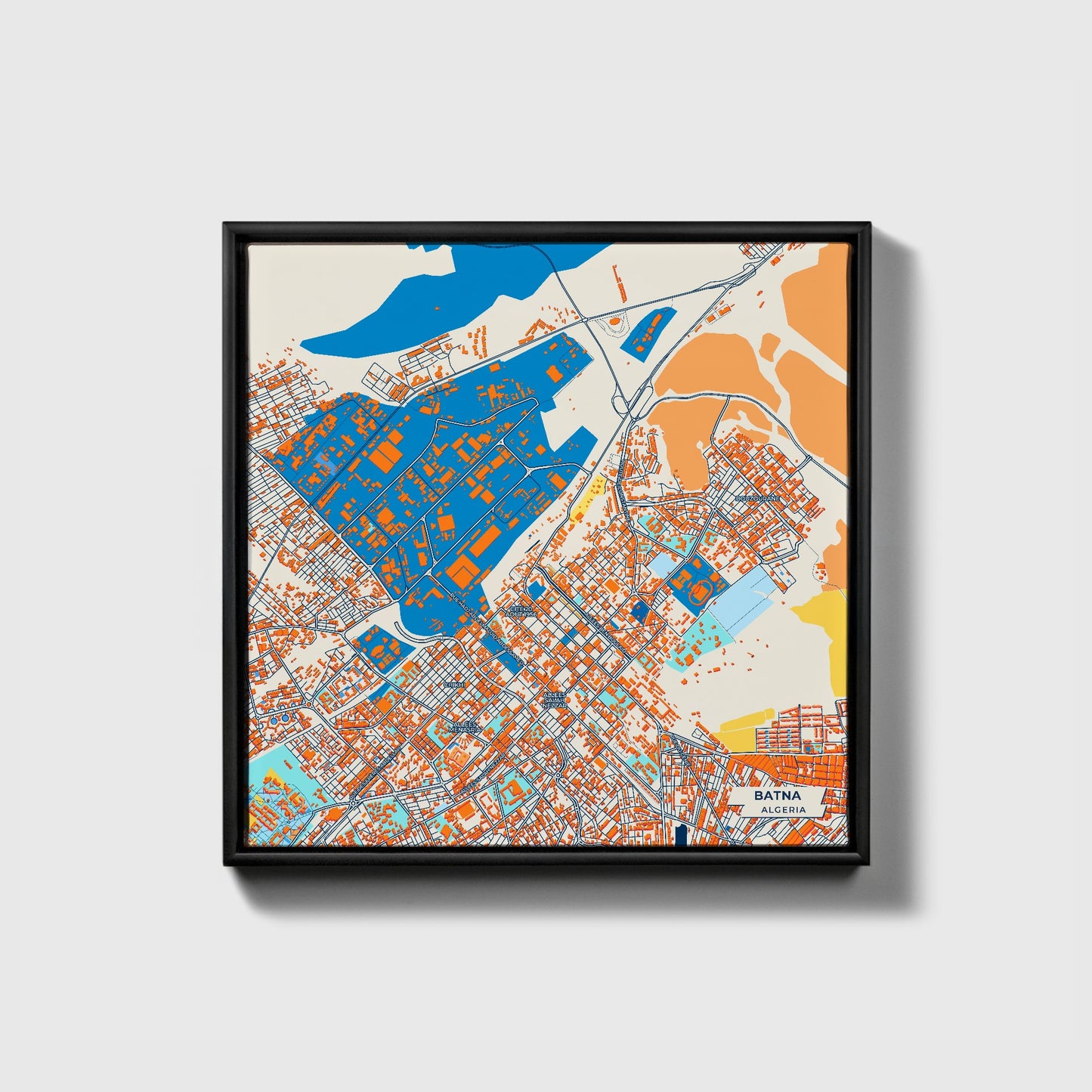 Batna Algeria Colorful City Map Canvas Print • Black Framed