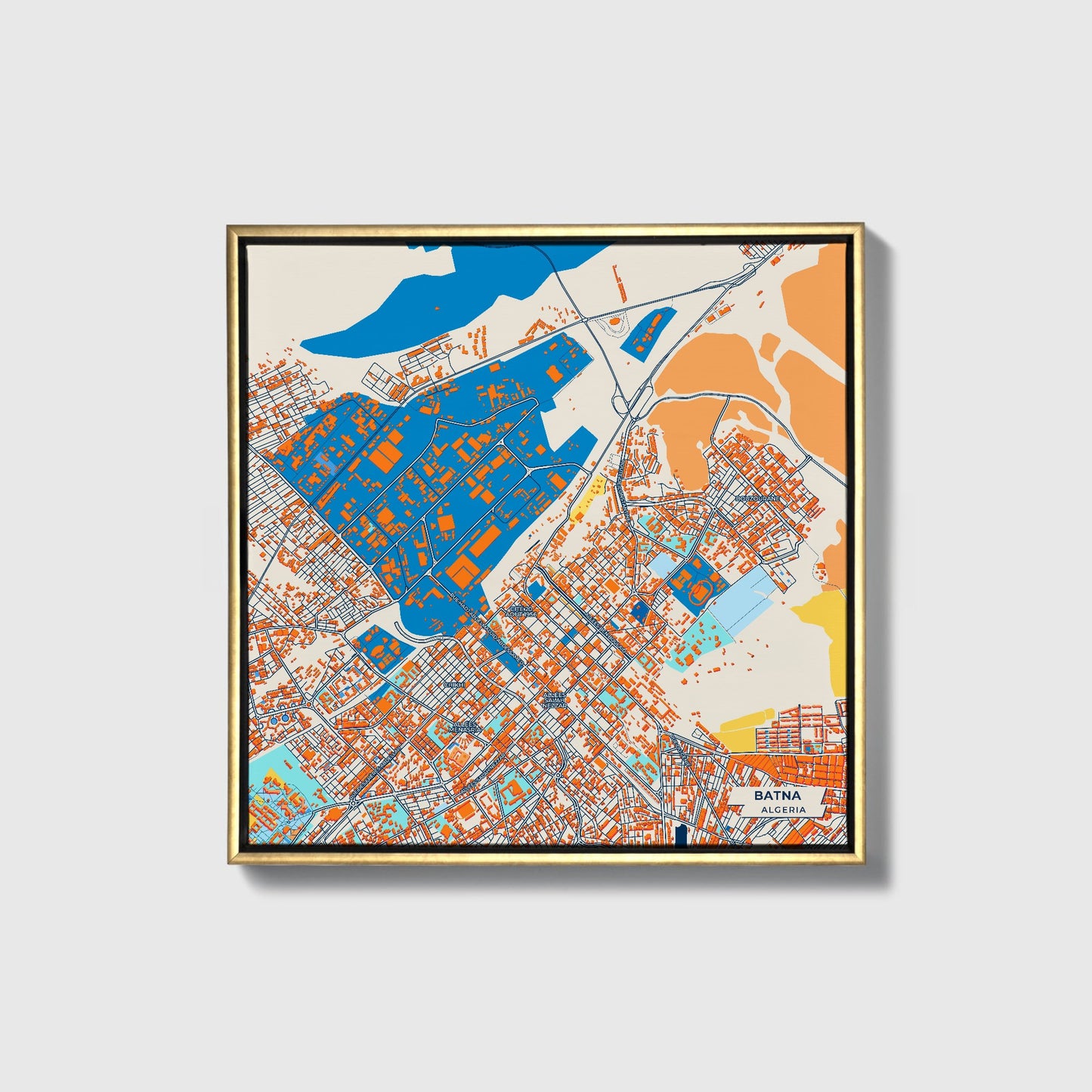 Batna Algeria Colorful City Map Canvas Print • Gold Framed