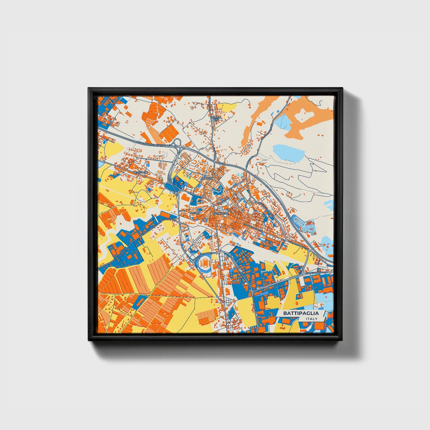 Battipaglia Italy Colorful City Map Canvas Print • Black Framed