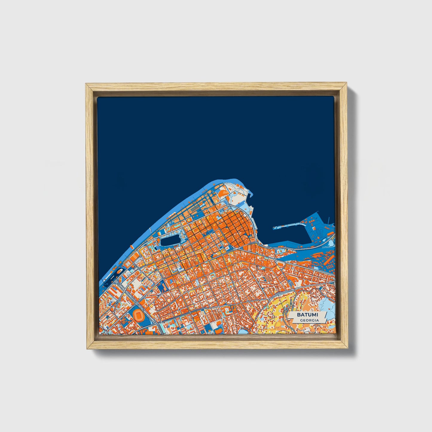 Batumi Georgia Colorful City Map Canvas Print • Natural Wooden Framed