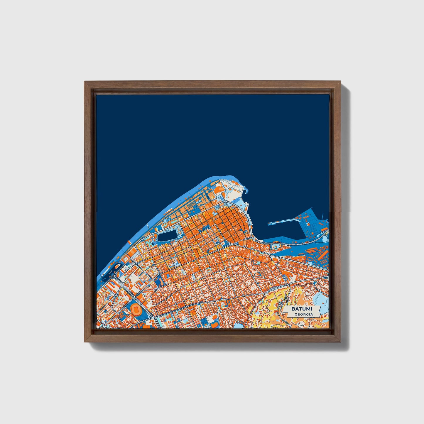 Batumi Georgia Colorful City Map Canvas Print • Dark Wooden Framed