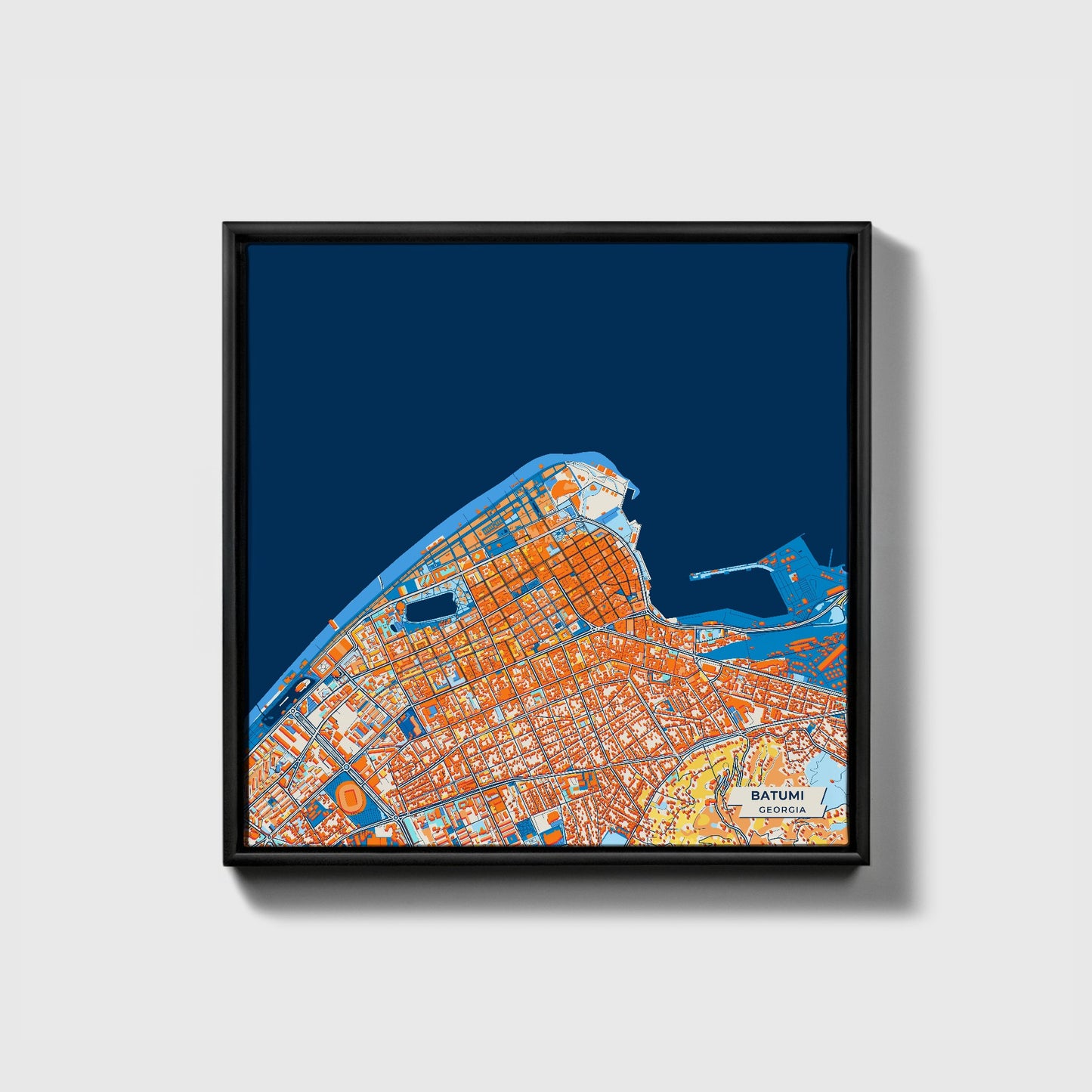 Batumi Georgia Colorful City Map Canvas Print • Black Framed