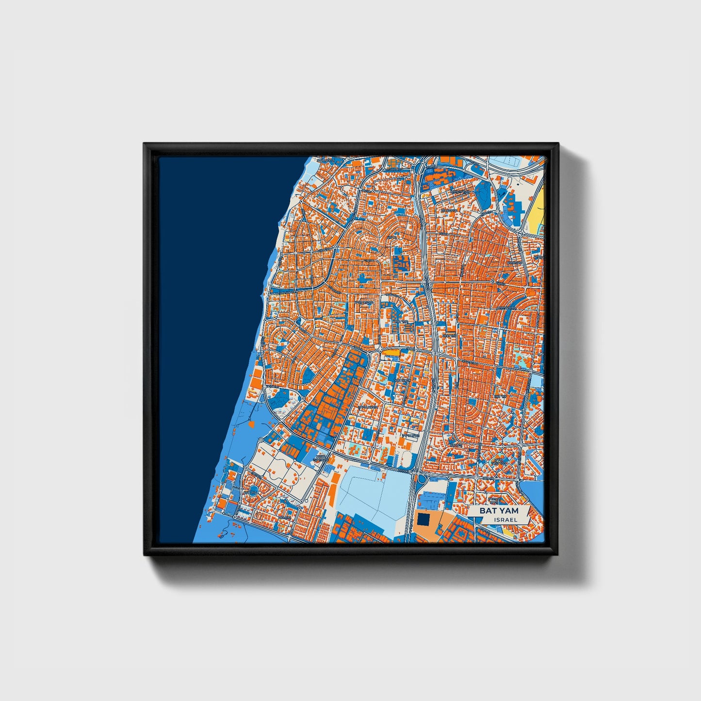 Bat Yam Israel Colorful City Map Canvas Print • Black Framed