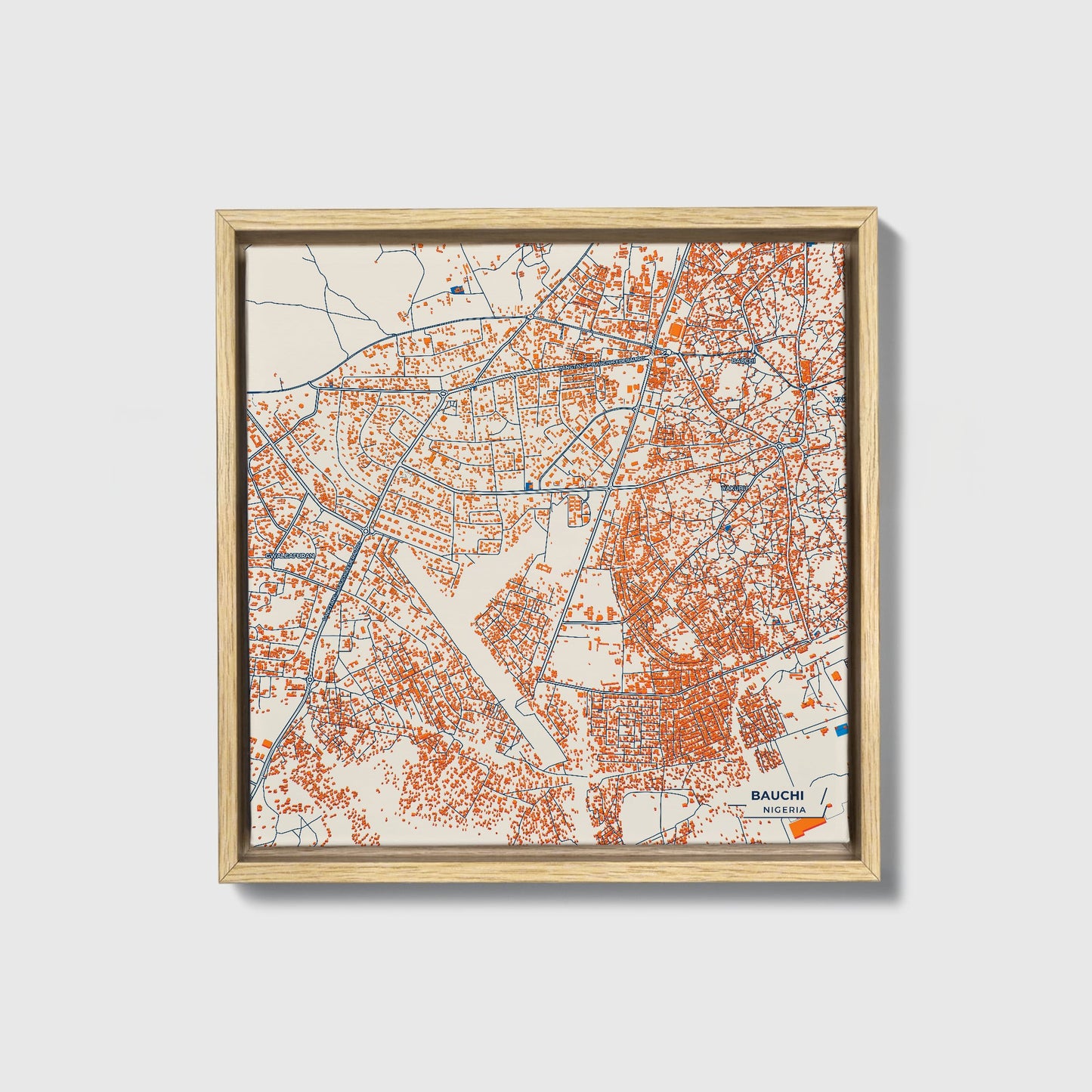 Bauchi Nigeria Colorful City Map Canvas Print • Natural Wooden Framed
