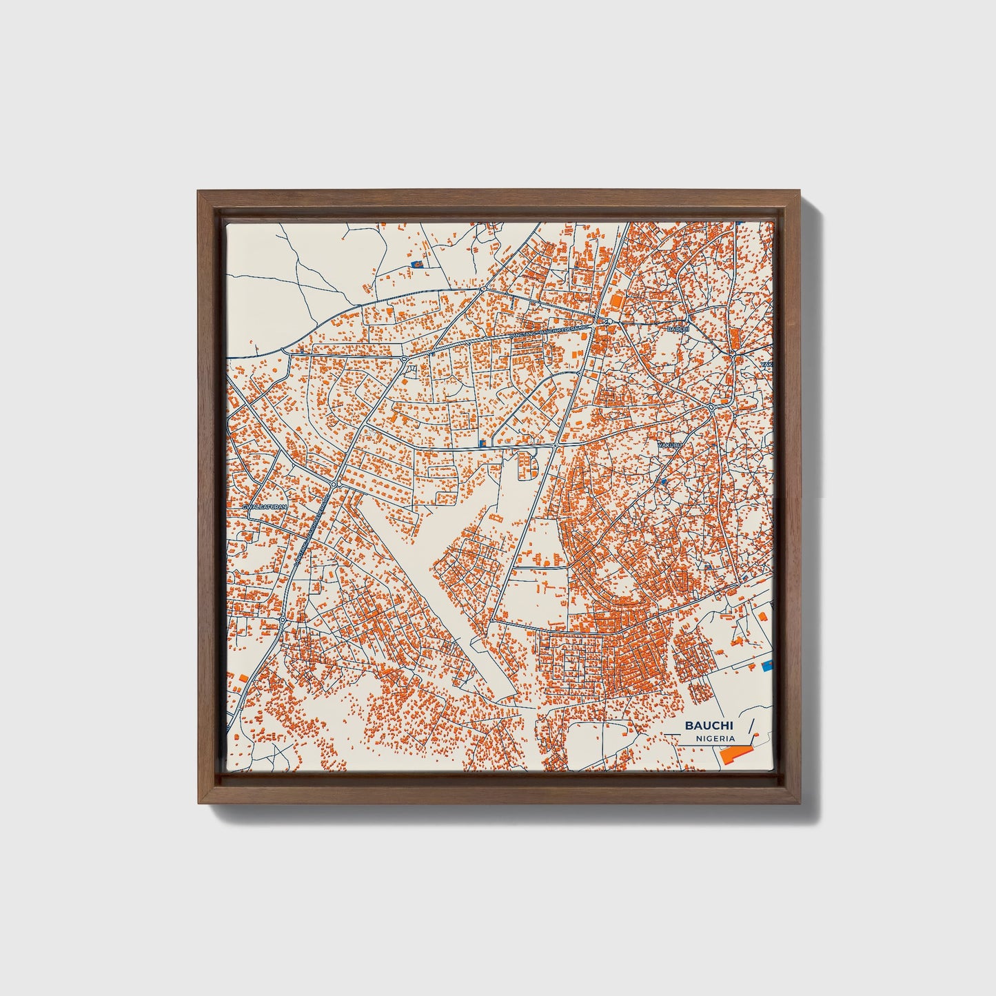 Bauchi Nigeria Colorful City Map Canvas Print • Dark Wooden Framed