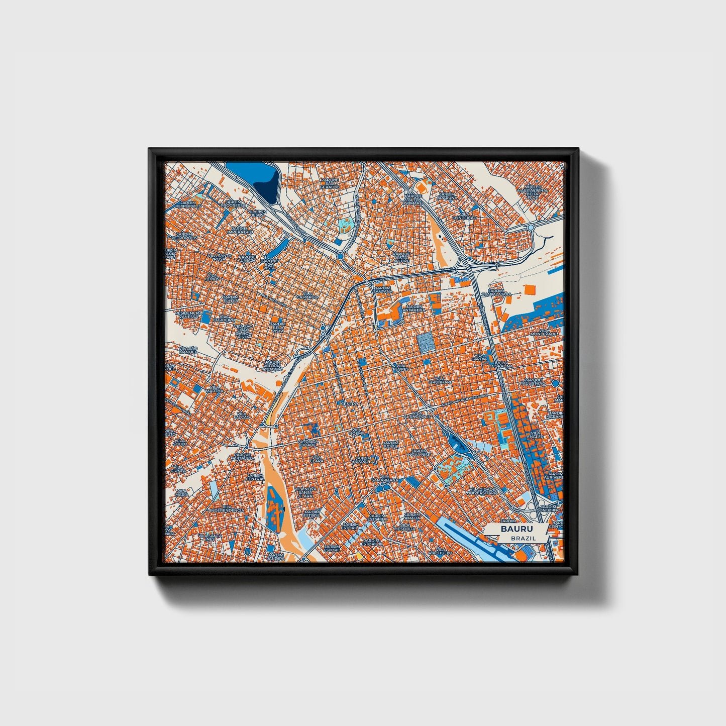 Bauru Brazil Colorful City Map Canvas Print • Black Framed