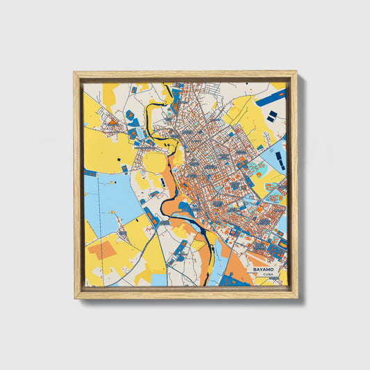 Bayamo Cuba Colorful City Map Canvas Print • Natural Wooden Framed