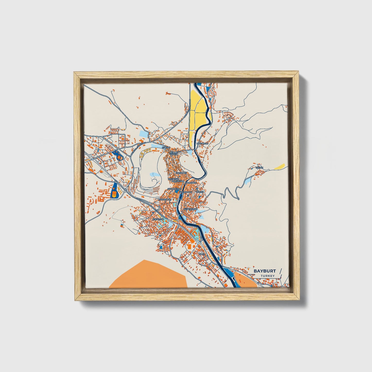 Bayburt Turkey Colorful City Map Canvas Print • Natural Wooden Framed