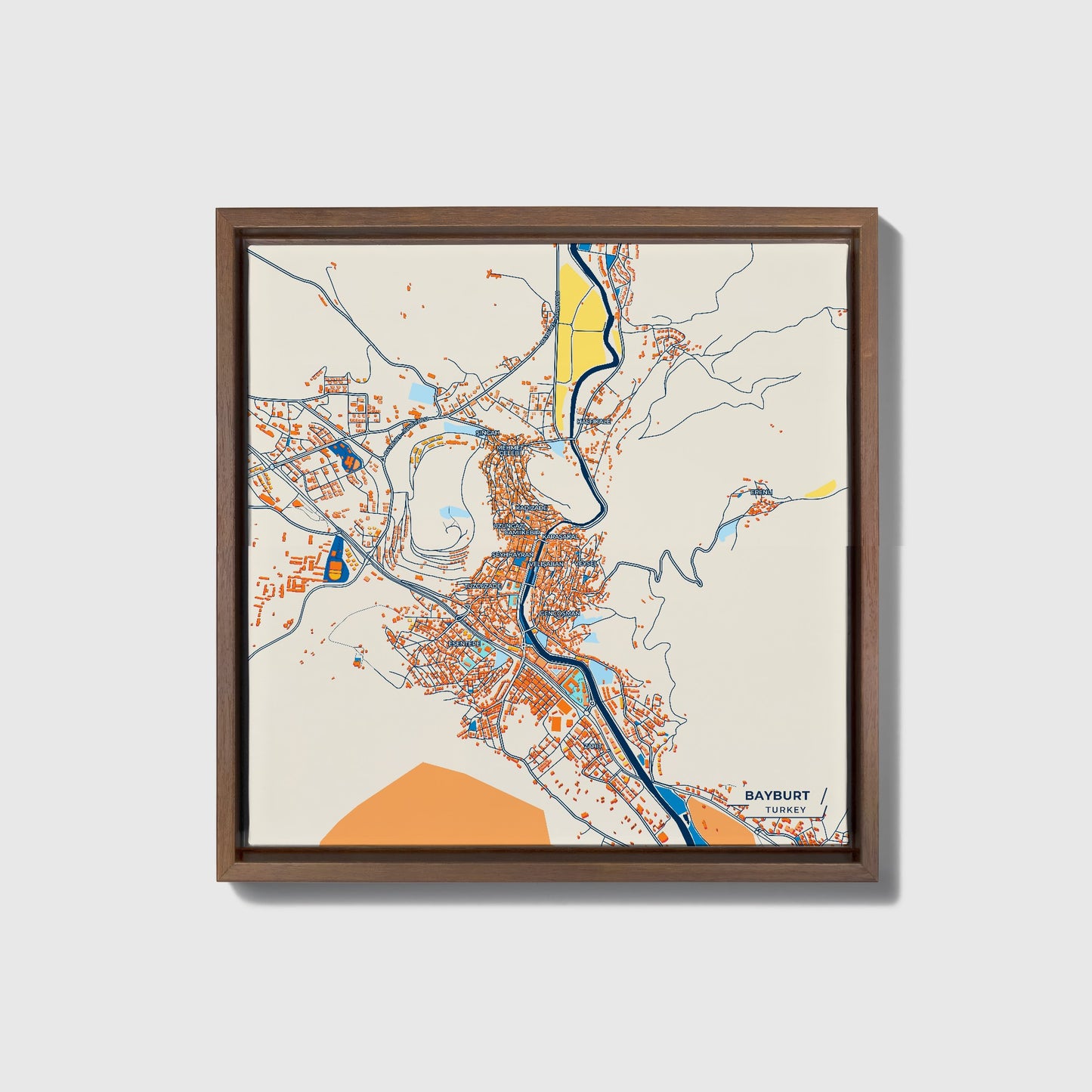 Bayburt Turkey Colorful City Map Canvas Print • Dark Wooden Framed
