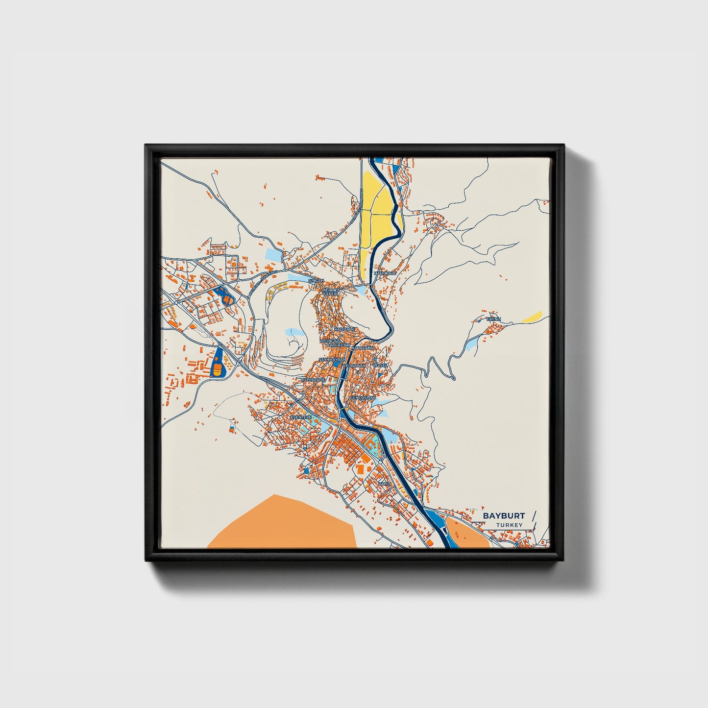 Bayburt Turkey Colorful City Map Canvas Print • Black Framed