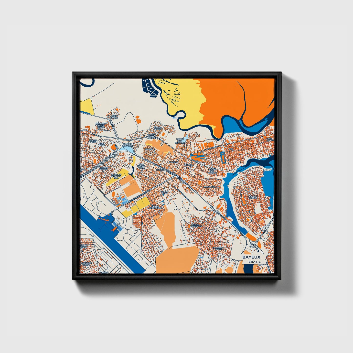 Bayeux Brazil Colorful City Map Canvas Print • Black Framed