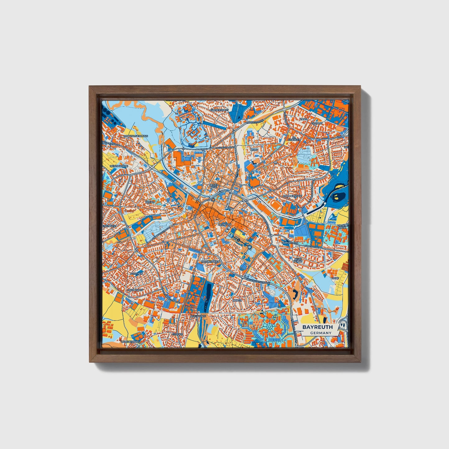 Bayreuth Germany Colorful City Map Canvas Print • Dark Wooden Framed
