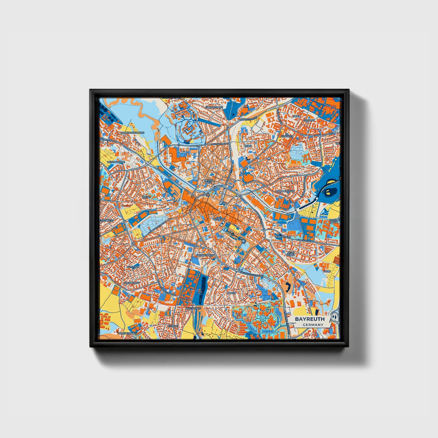 Bayreuth Germany Colorful City Map Canvas Print • Black Framed