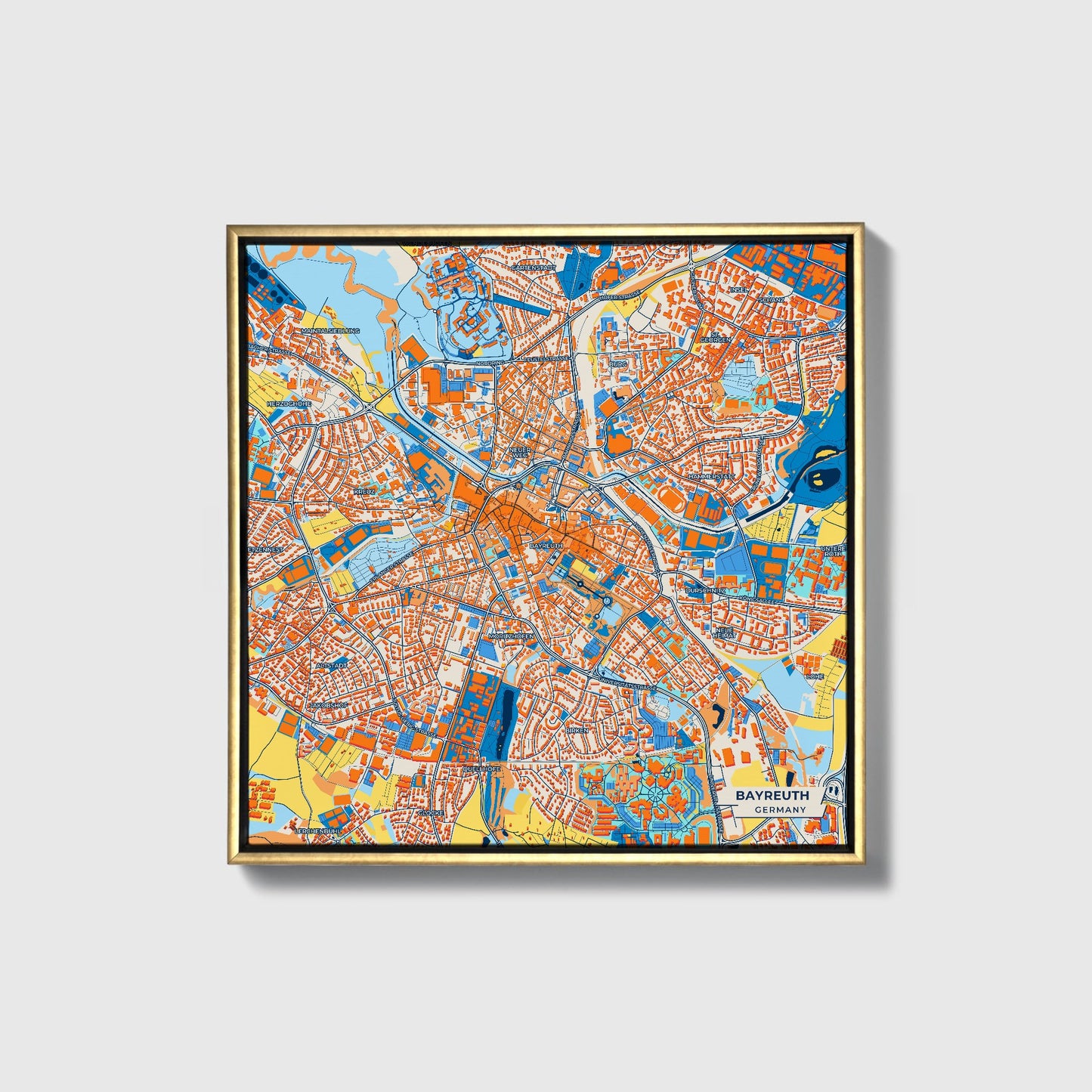 Bayreuth Germany Colorful City Map Canvas Print • Gold Framed