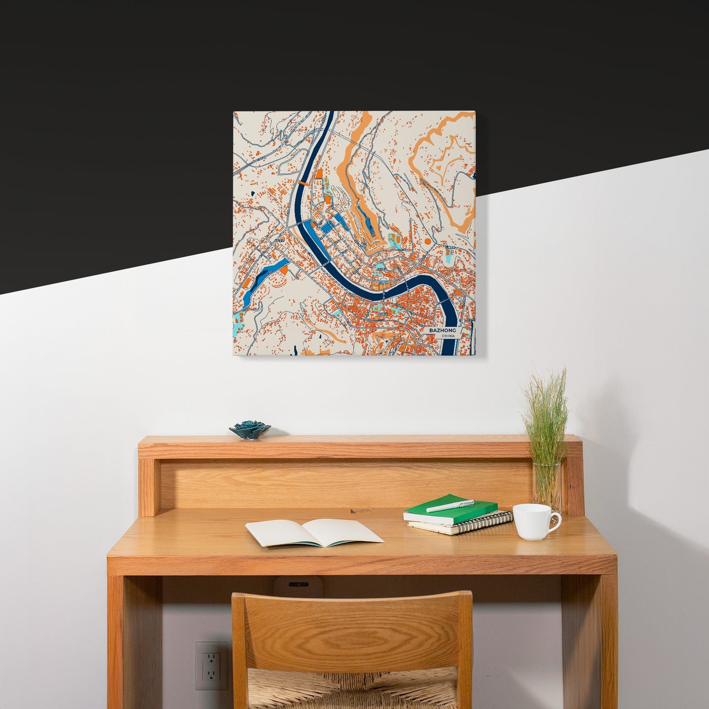 Bazhong China Colorful City Map Canvas Print Scene