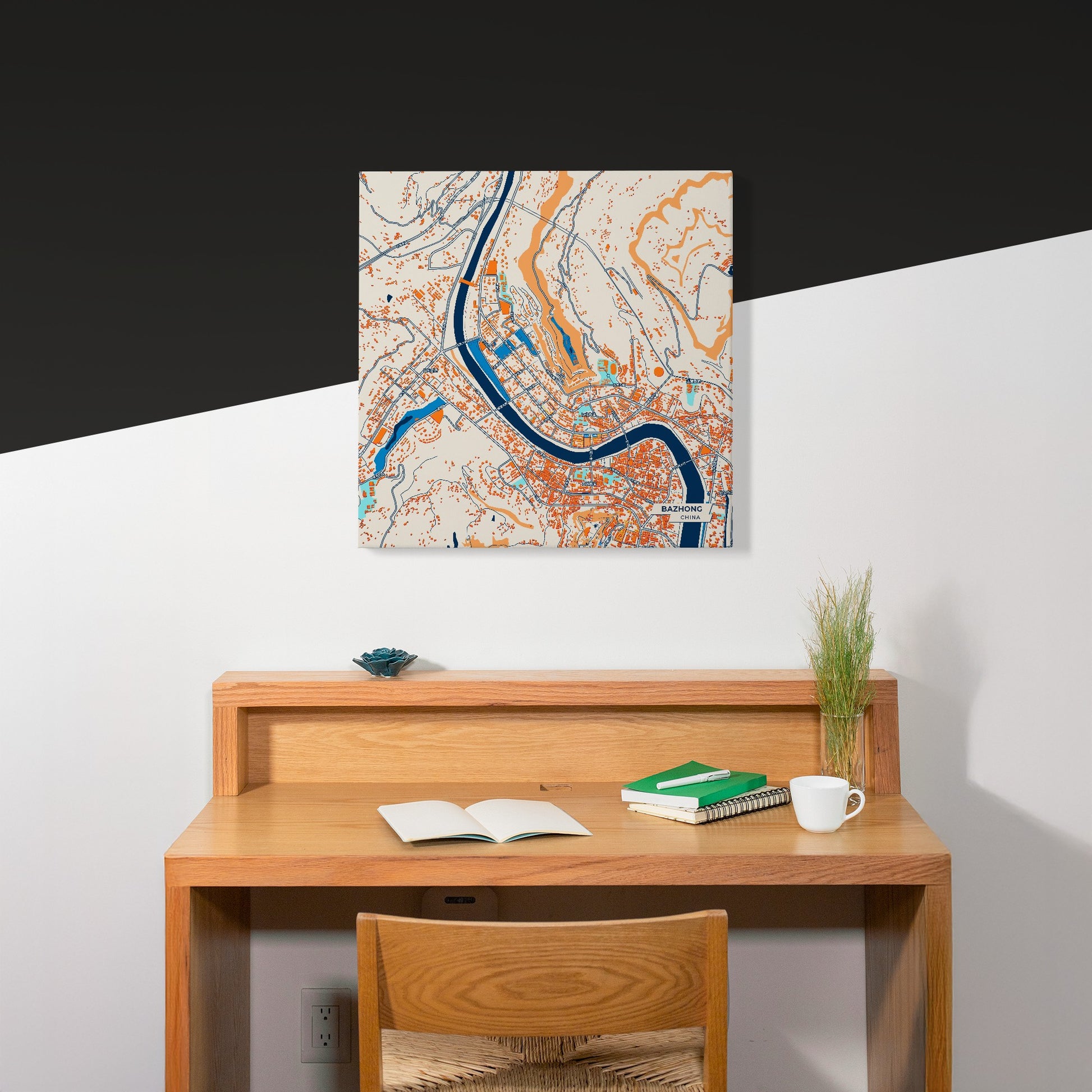 Bazhong China Colorful City Map Canvas Print Scene
