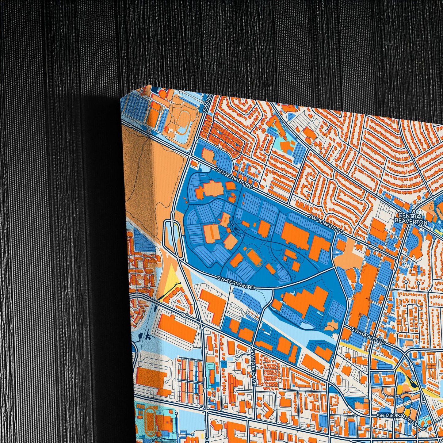 Beaverton Oregon Colorful City Map Canvas Print Detail