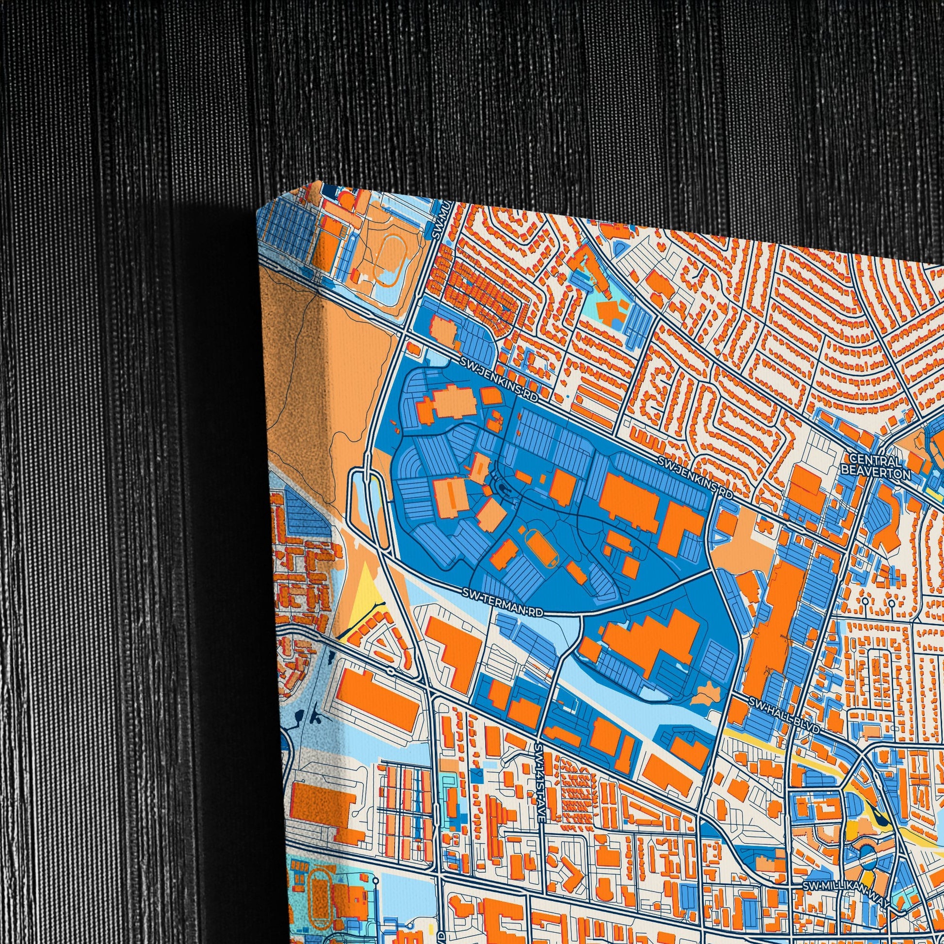 Beaverton Oregon Colorful City Map Canvas Print Detail
