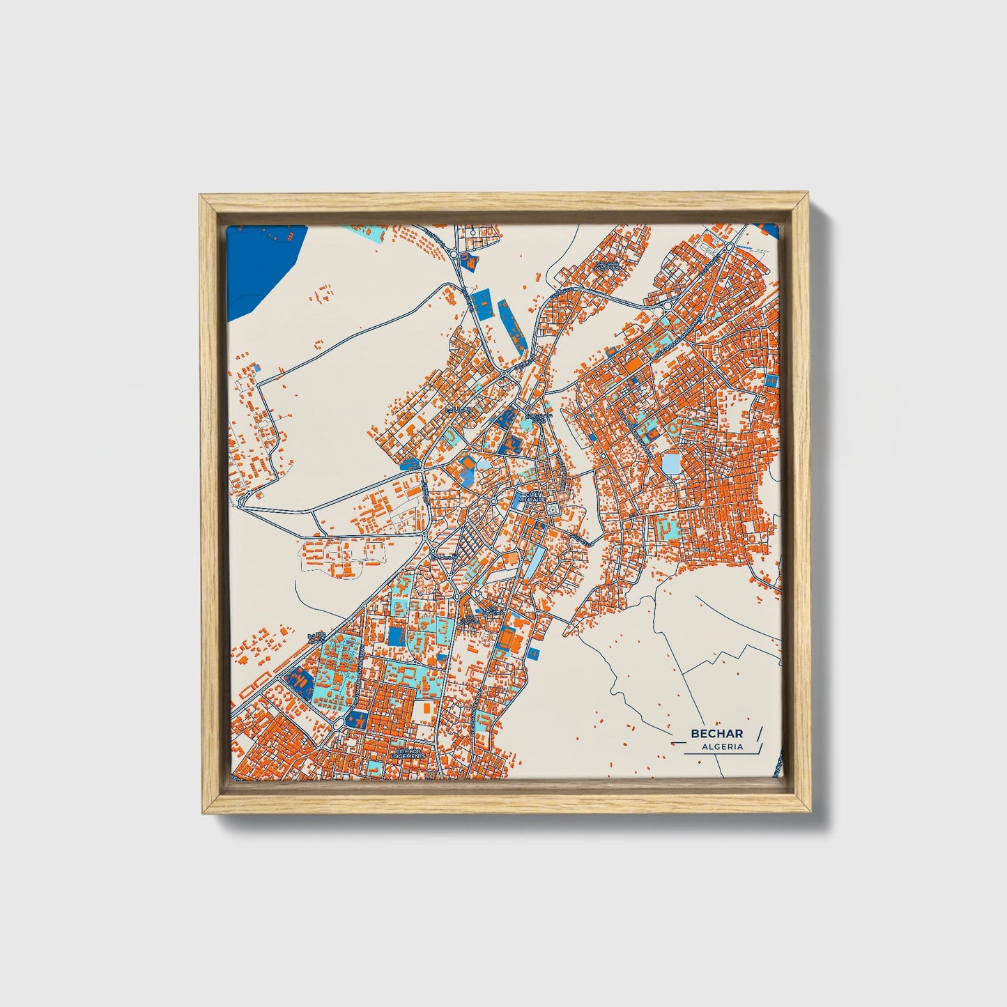 Bechar Algeria Colorful City Map Canvas Print • Natural Wooden Framed