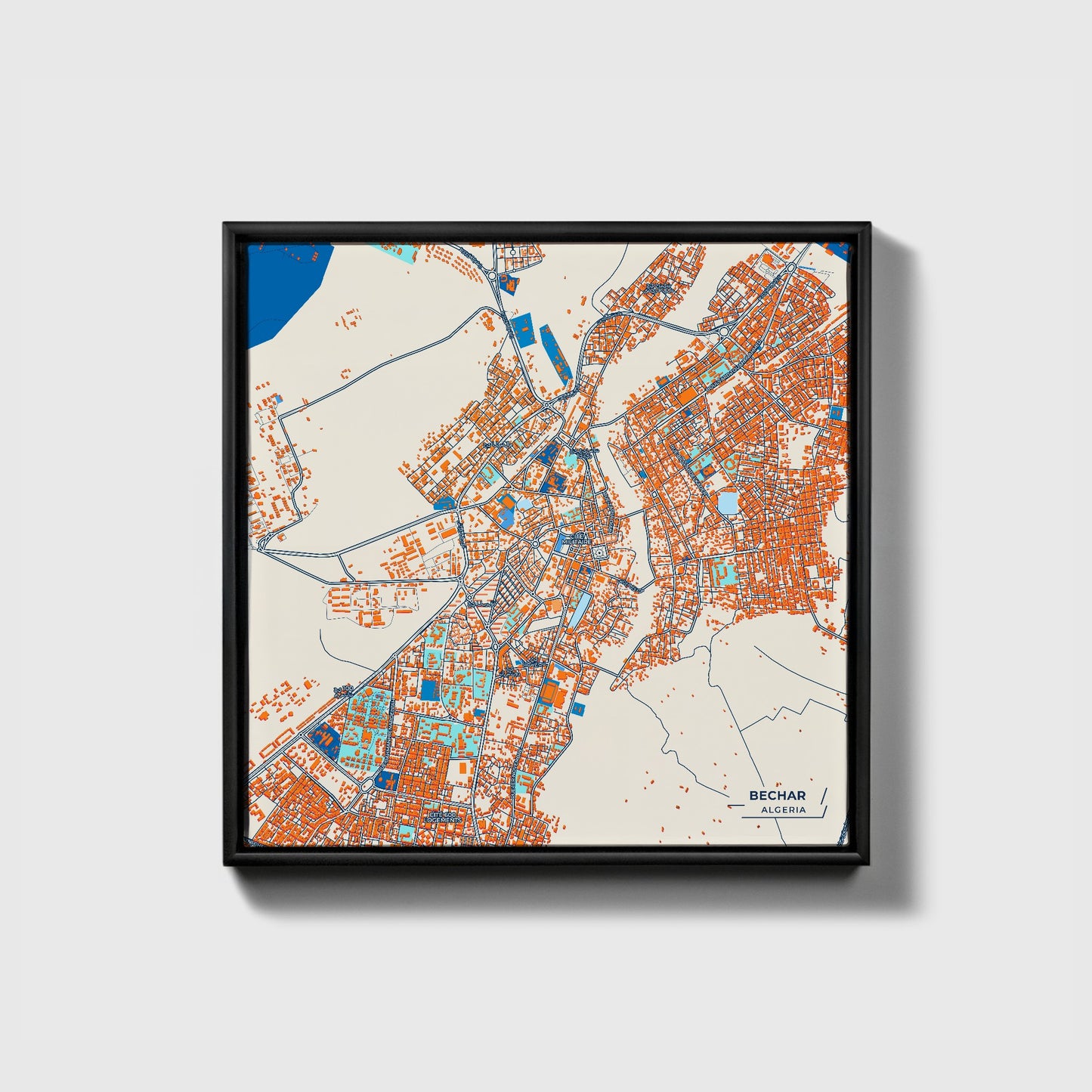 Bechar Algeria Colorful City Map Canvas Print • Black Framed