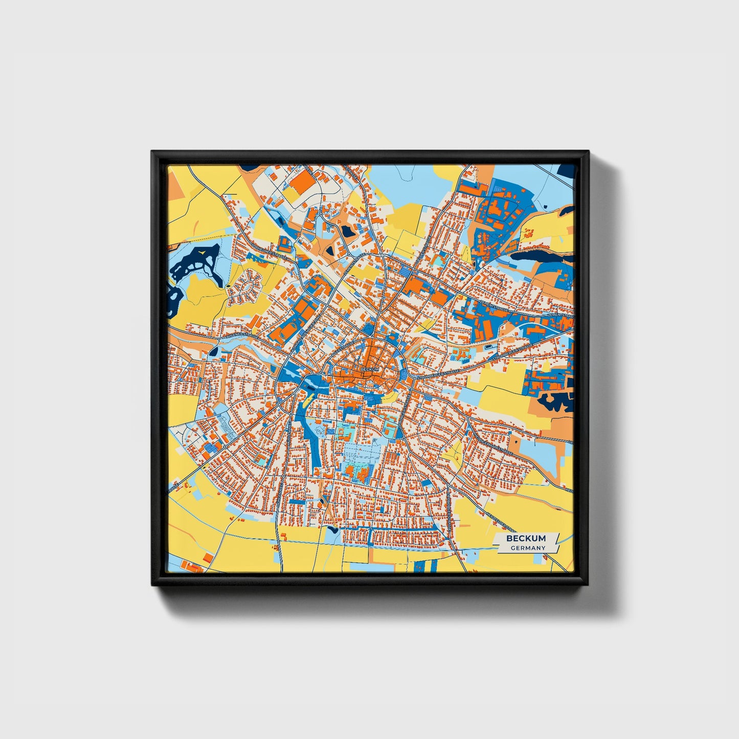 Beckum Germany Colorful City Map Canvas Print • Black Framed