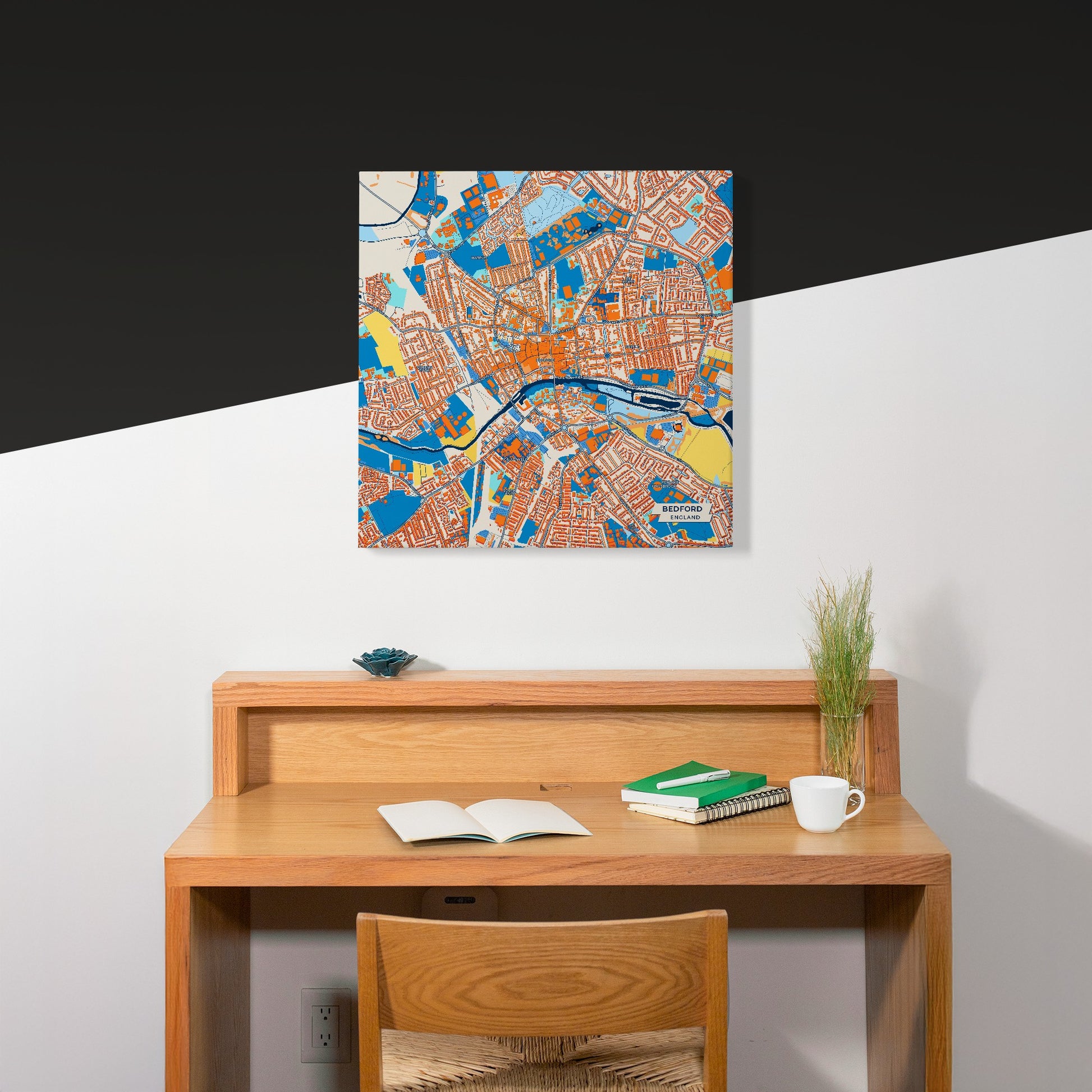 Bedford England Colorful City Map Canvas Print Scene
