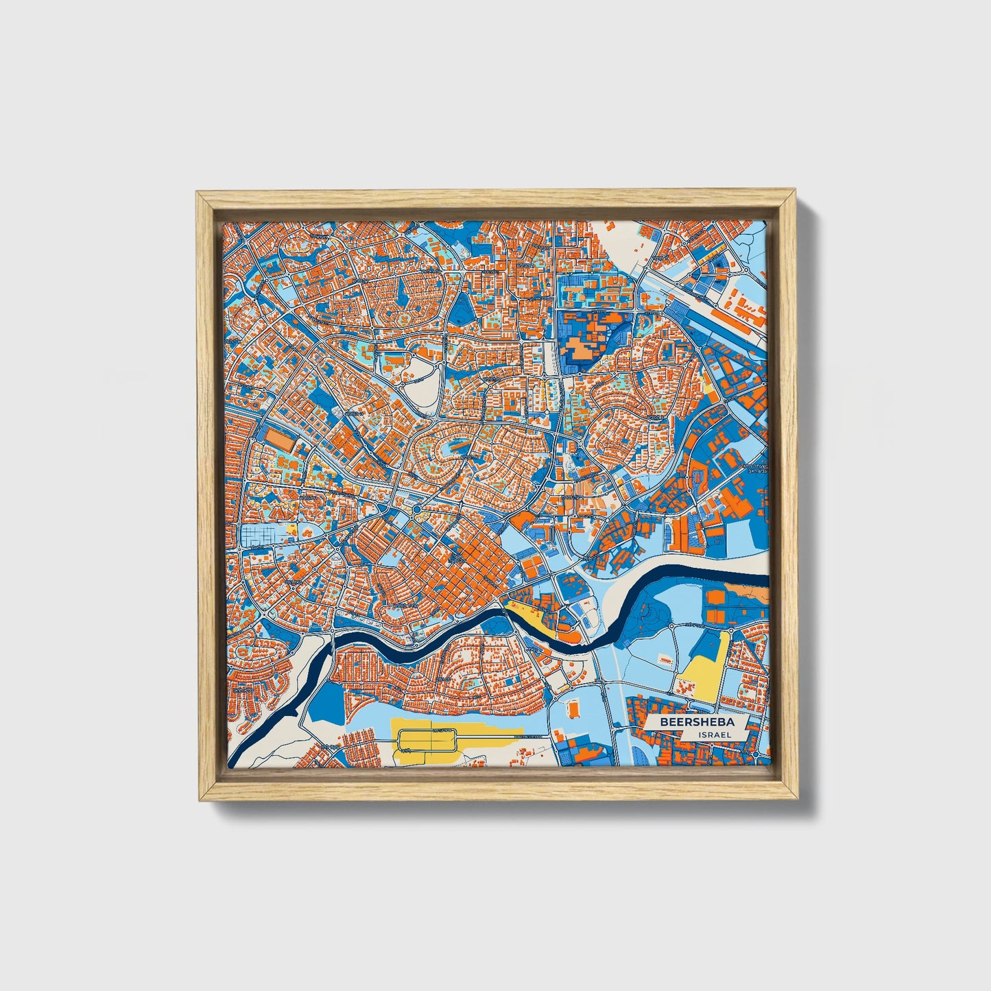Beersheba Israel Colorful City Map Canvas Print • Natural Wooden Framed