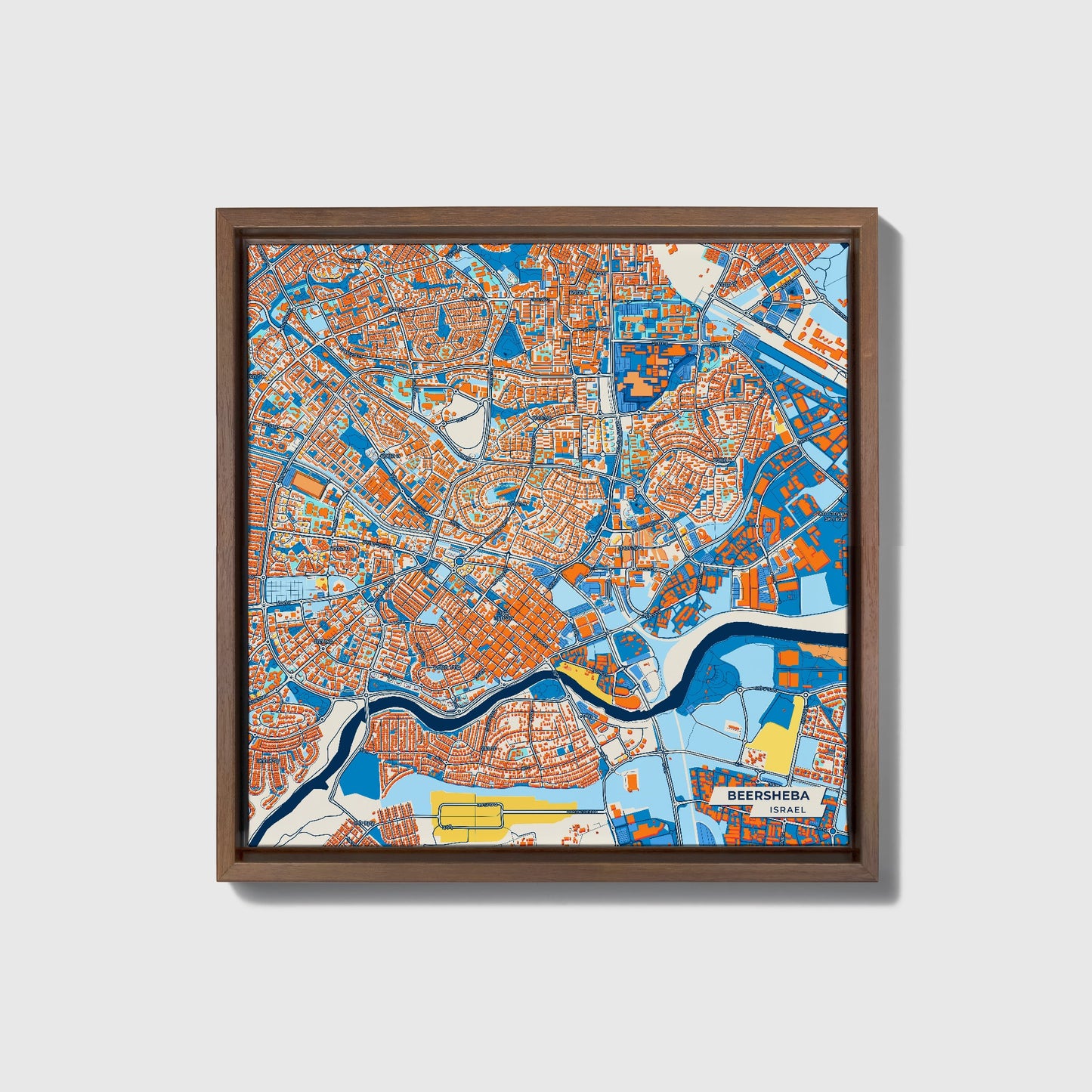 Beersheba Israel Colorful City Map Canvas Print • Dark Wooden Framed