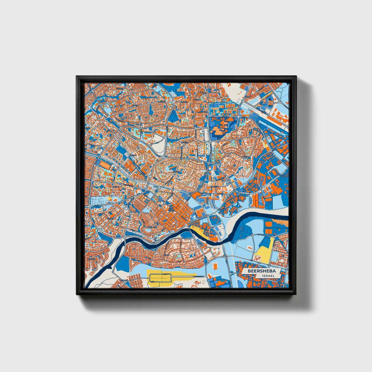 Beersheba Israel Colorful City Map Canvas Print • Black Framed