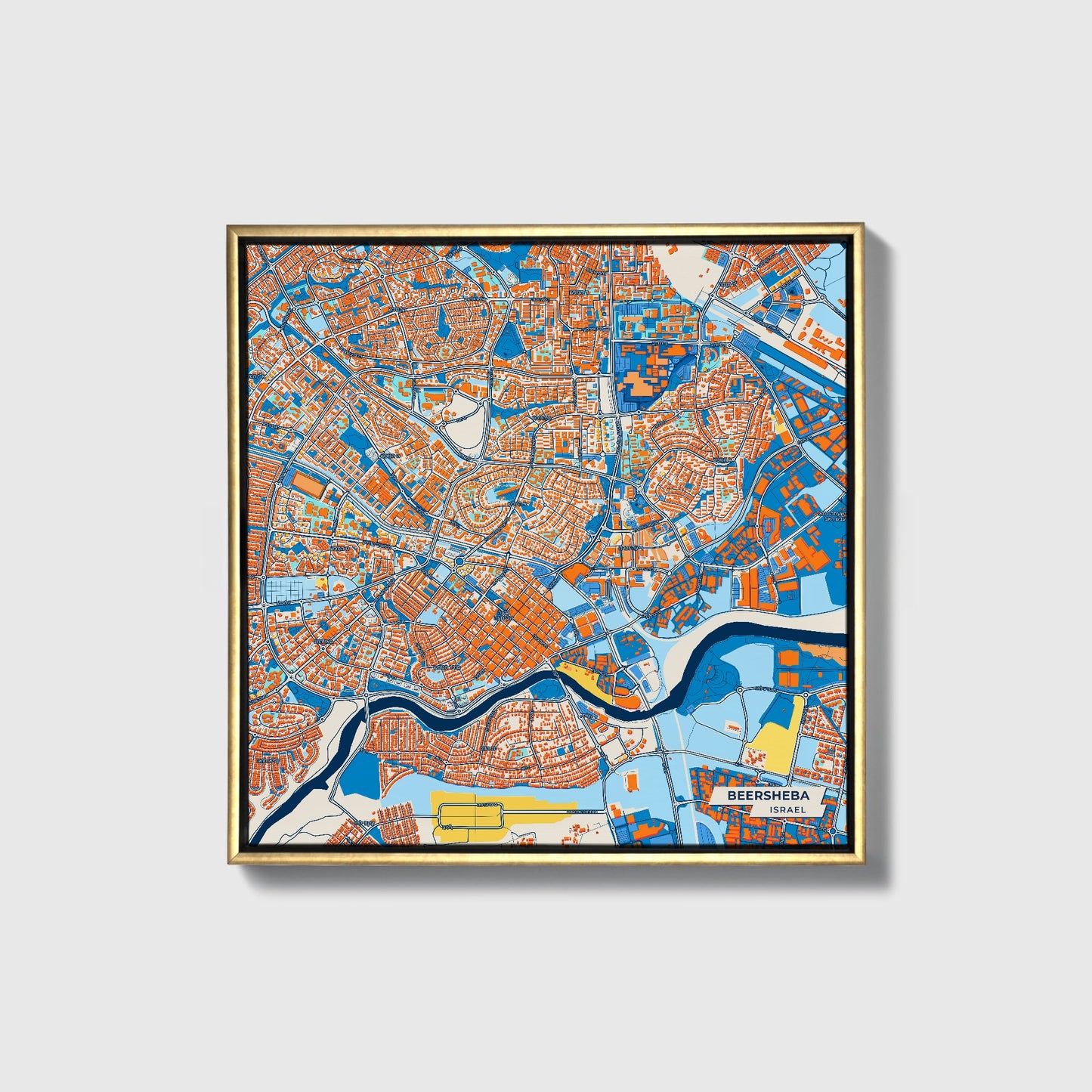Beersheba Israel Colorful City Map Canvas Print • Gold Framed