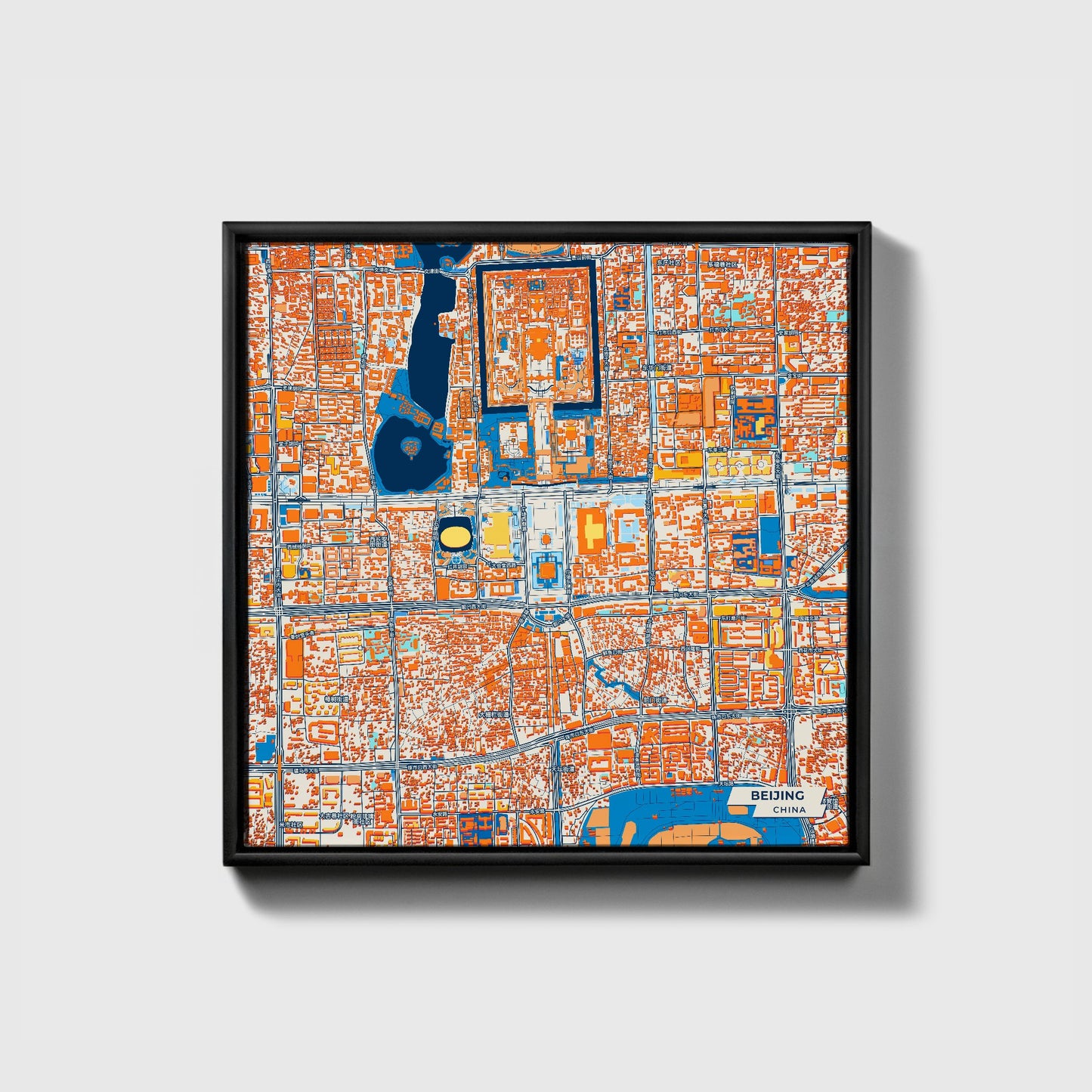 Beijing China Colorful City Map Canvas Print • Black Framed