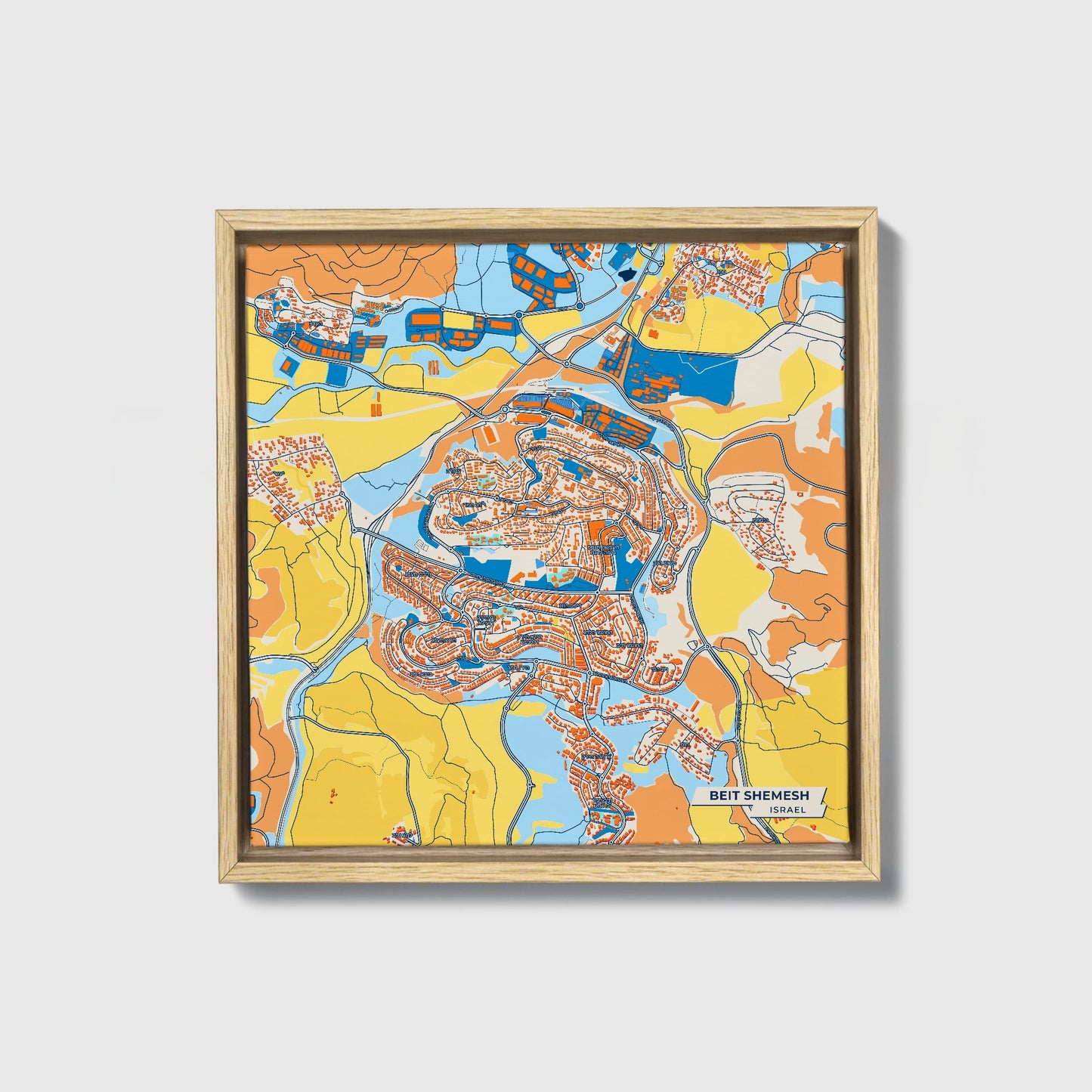 Beit Shemesh Israel Colorful City Map Canvas Print • Natural Wooden Framed