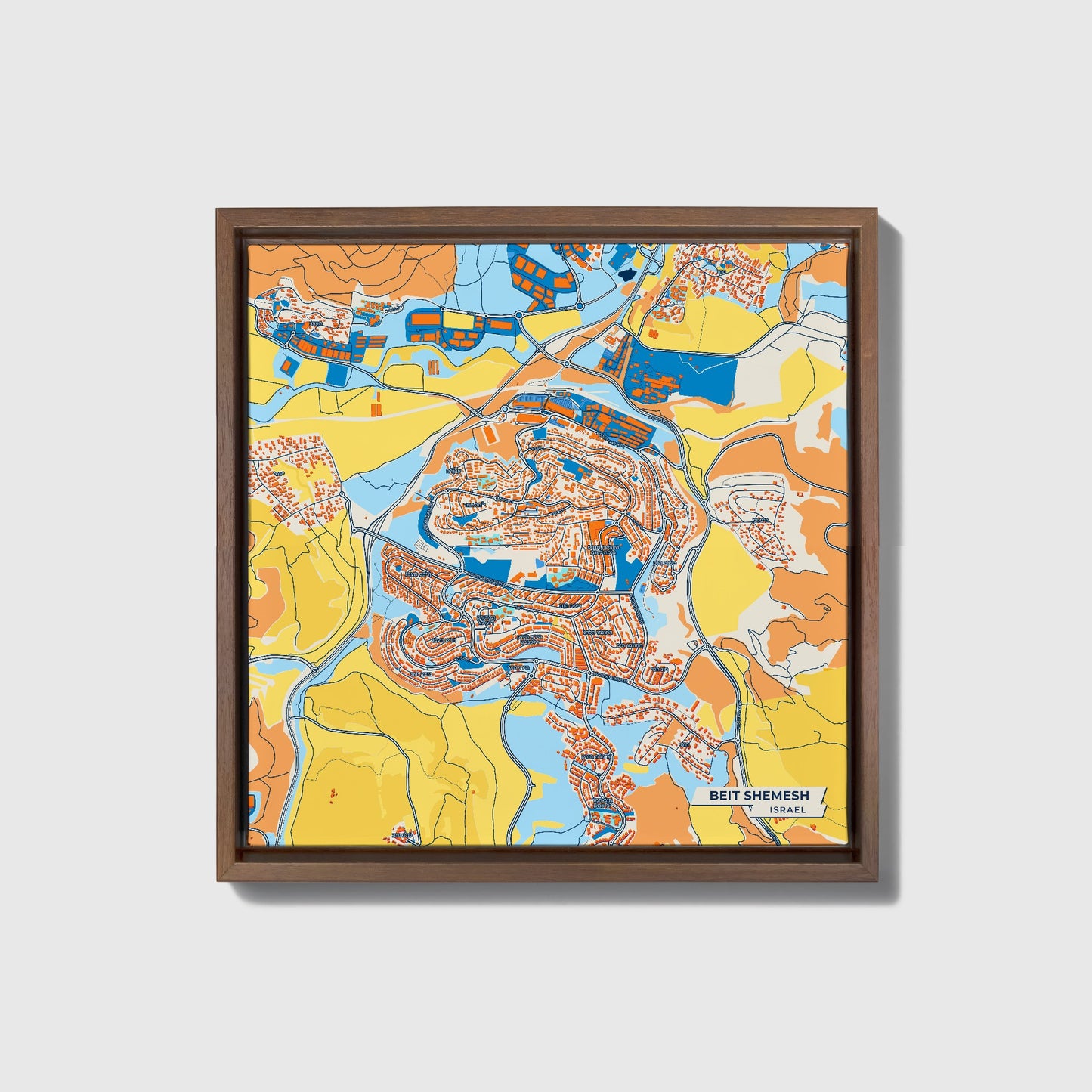 Beit Shemesh Israel Colorful City Map Canvas Print • Dark Wooden Framed