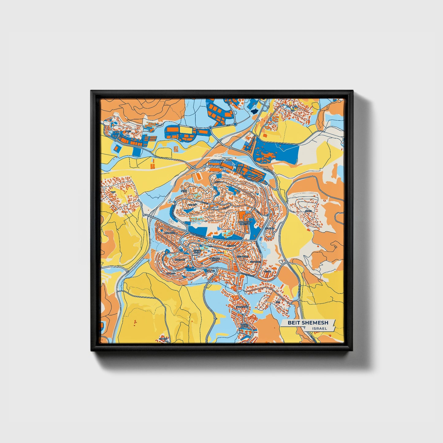 Beit Shemesh Israel Colorful City Map Canvas Print • Black Framed