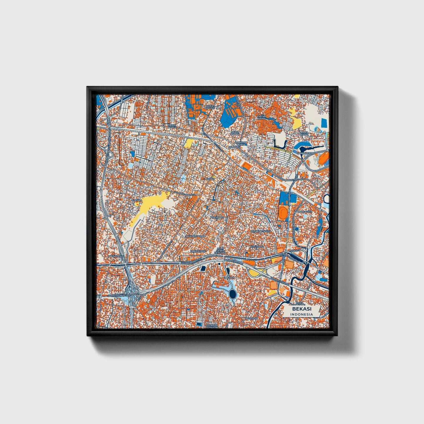 Bekasi Indonesia Colorful City Map Canvas Print • Black Framed