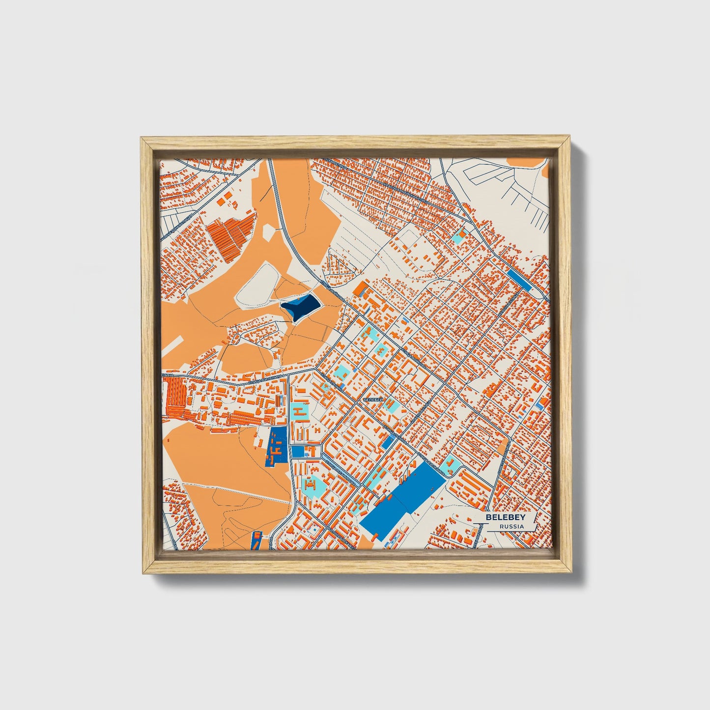 Белебей Russia Colorful City Map Canvas Print • Natural Wooden Framed