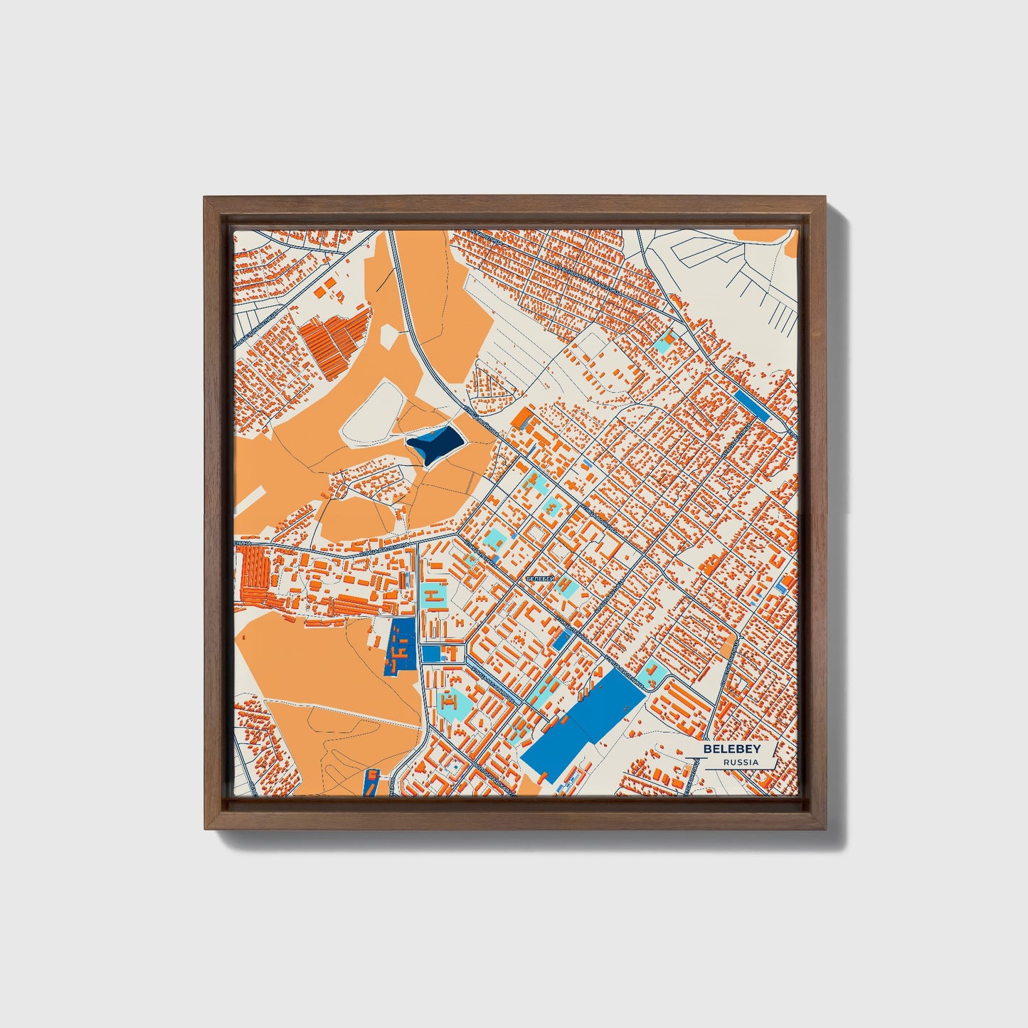 Белебей Russia Colorful City Map Canvas Print • Dark Wooden Framed