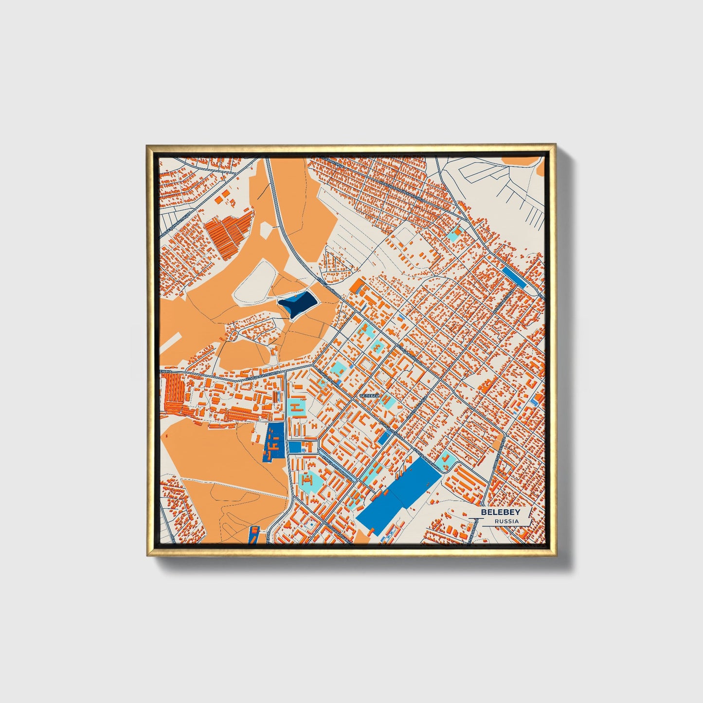 Белебей Russia Colorful City Map Canvas Print • Gold Framed