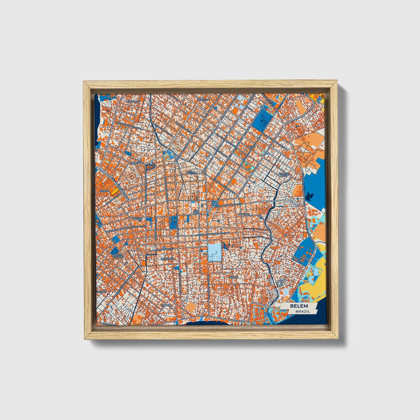 Belem Brazil Colorful City Map Canvas Print • Natural Wooden Framed