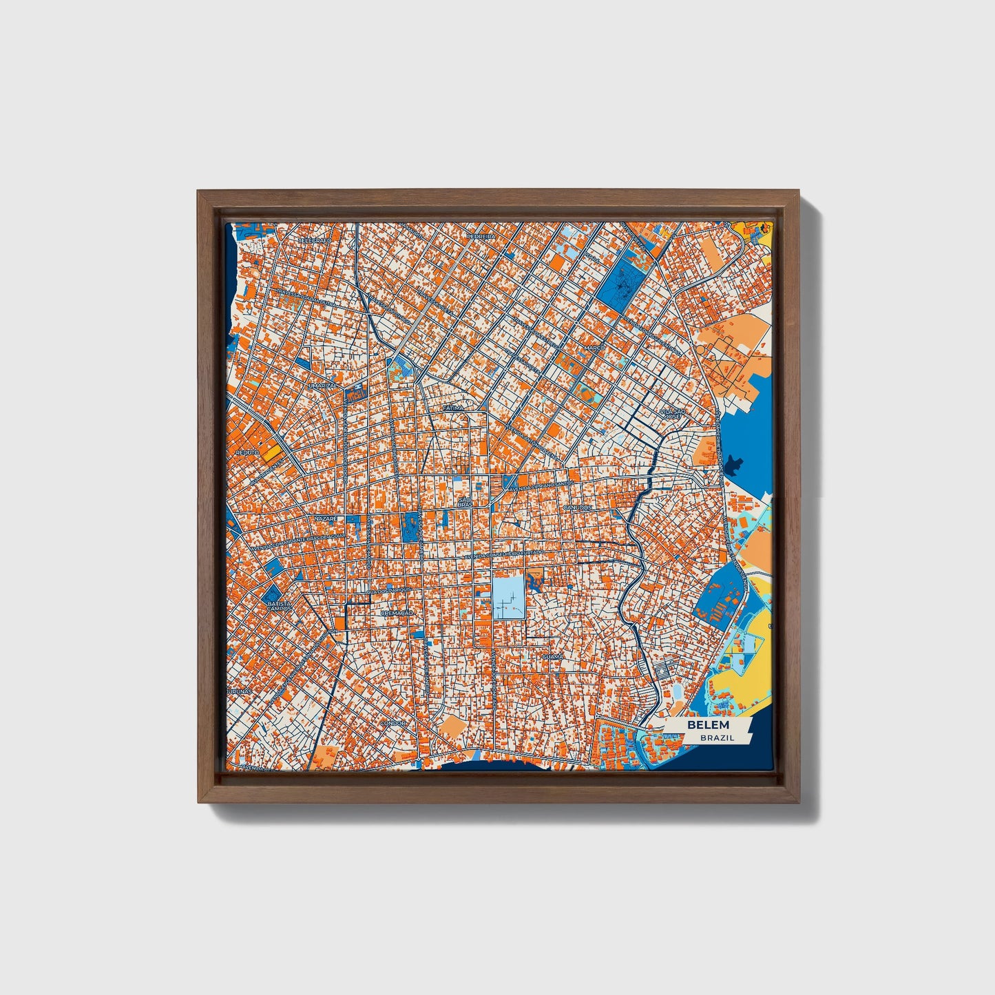 Belem Brazil Colorful City Map Canvas Print • Dark Wooden Framed