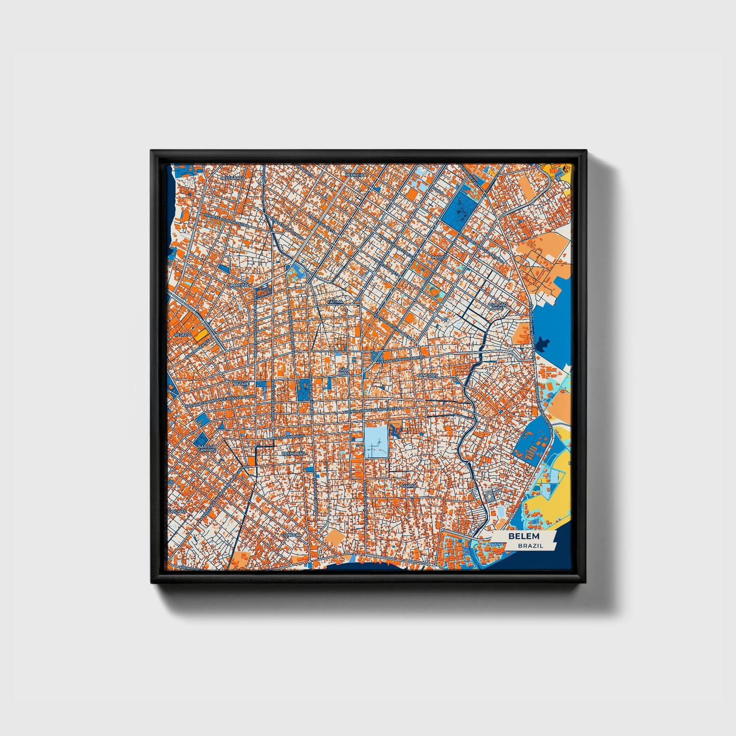 Belem Brazil Colorful City Map Canvas Print • Black Framed