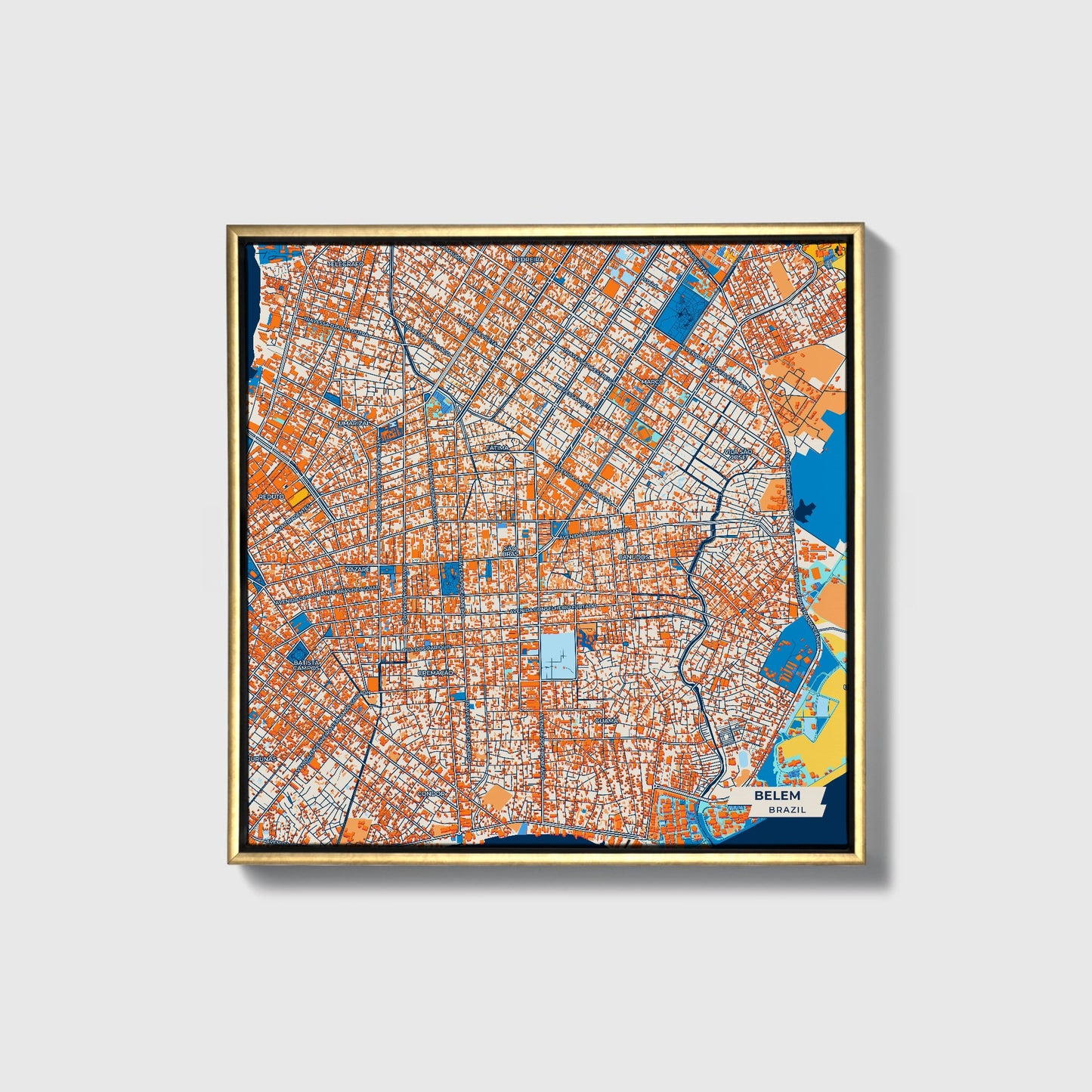 Belem Brazil Colorful City Map Canvas Print • Gold Framed