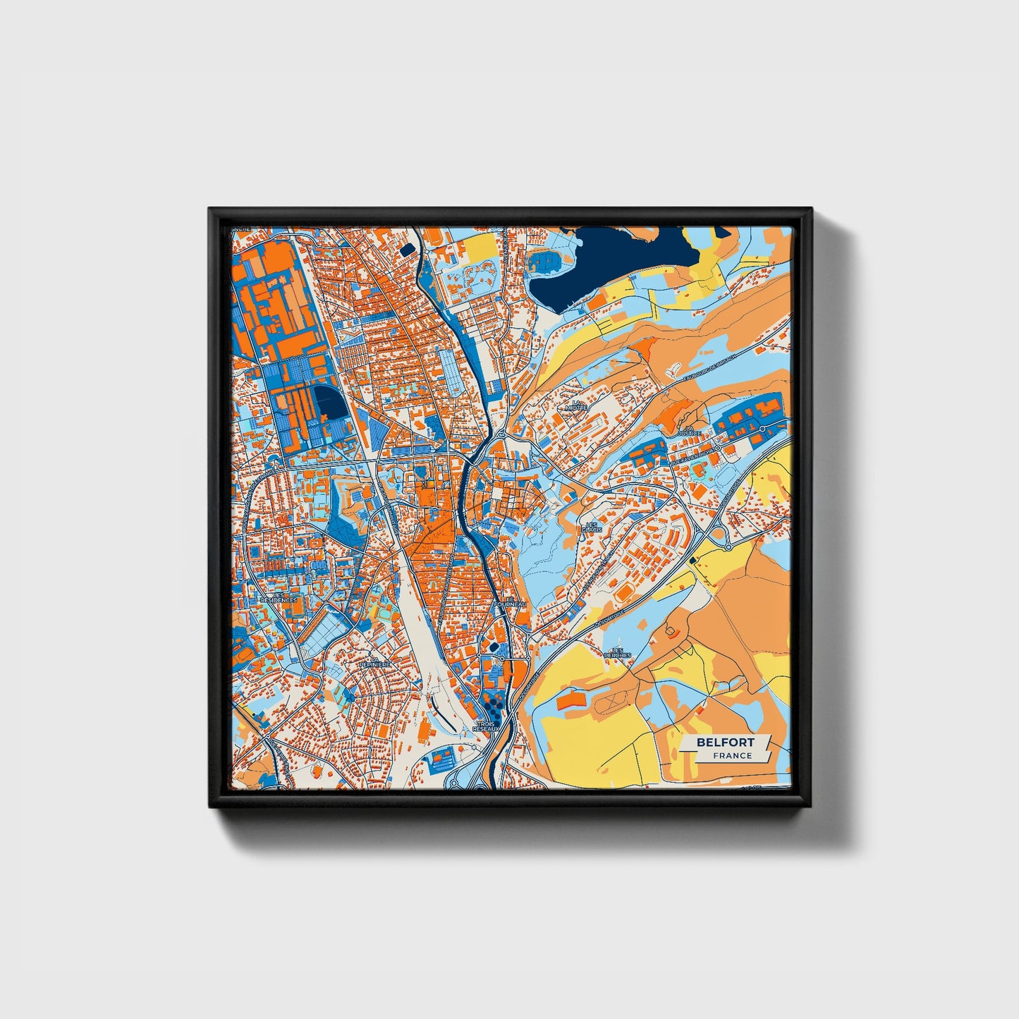 Belfort France Colorful City Map Canvas Print • Black Framed