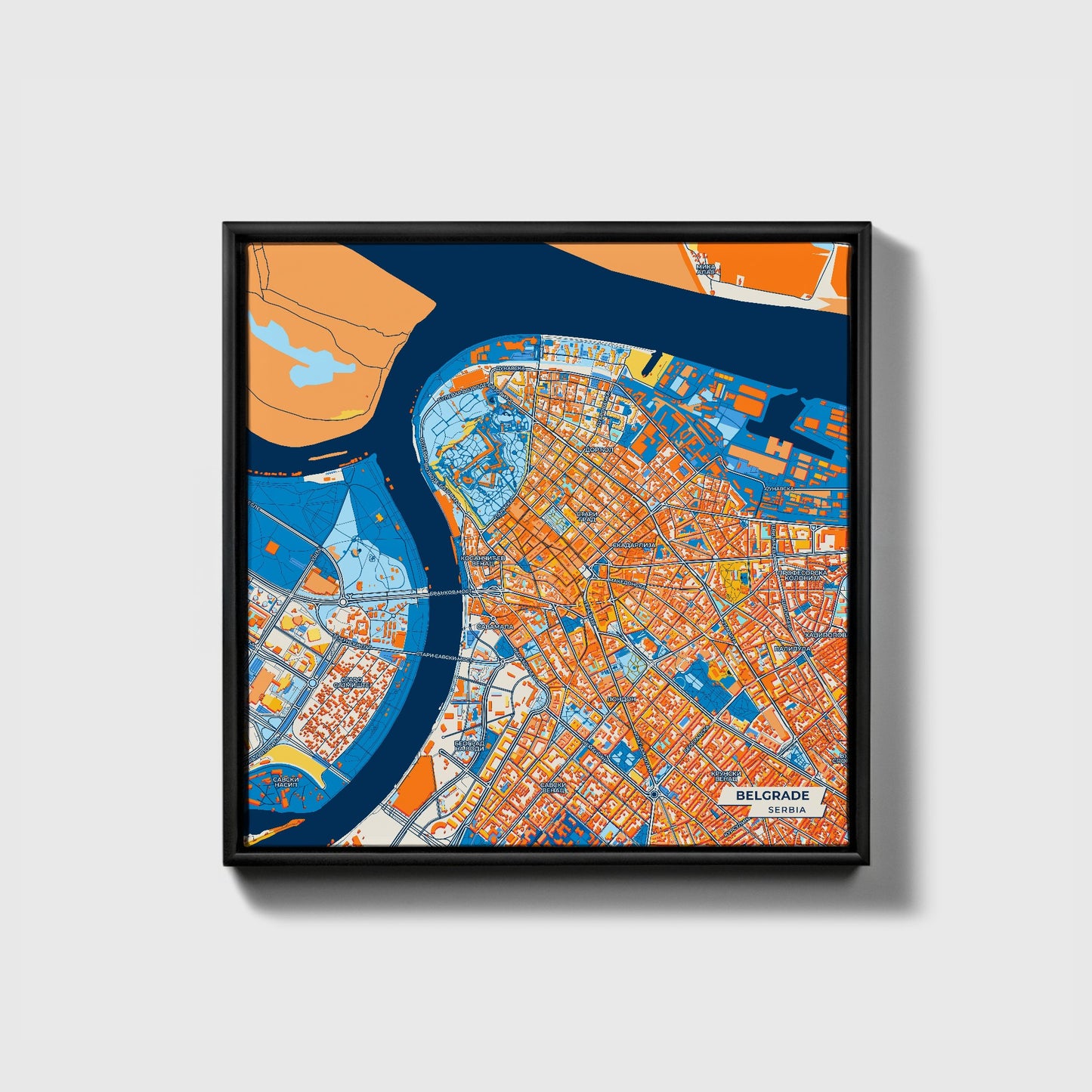 Београд Serbia Colorful City Map Canvas Print • Black Framed