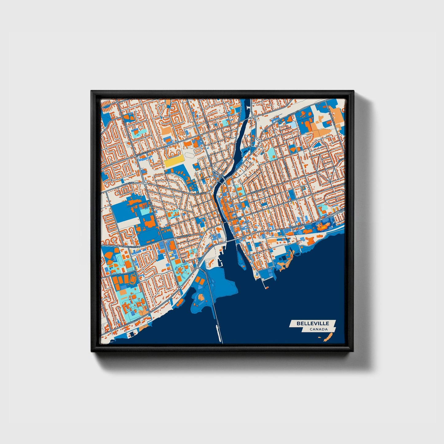 Belleville Canada Colorful City Map Canvas Print • Black Framed