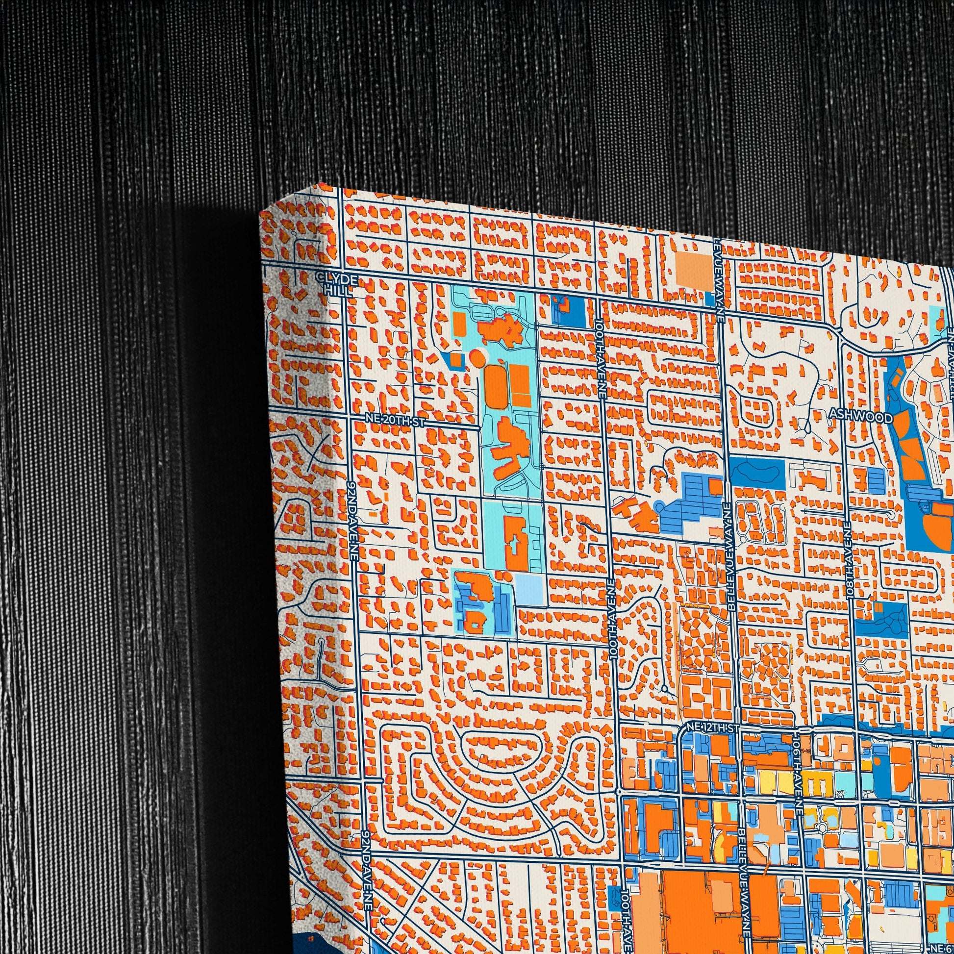 Bellevue Washington Colorful City Map Canvas Print Detail