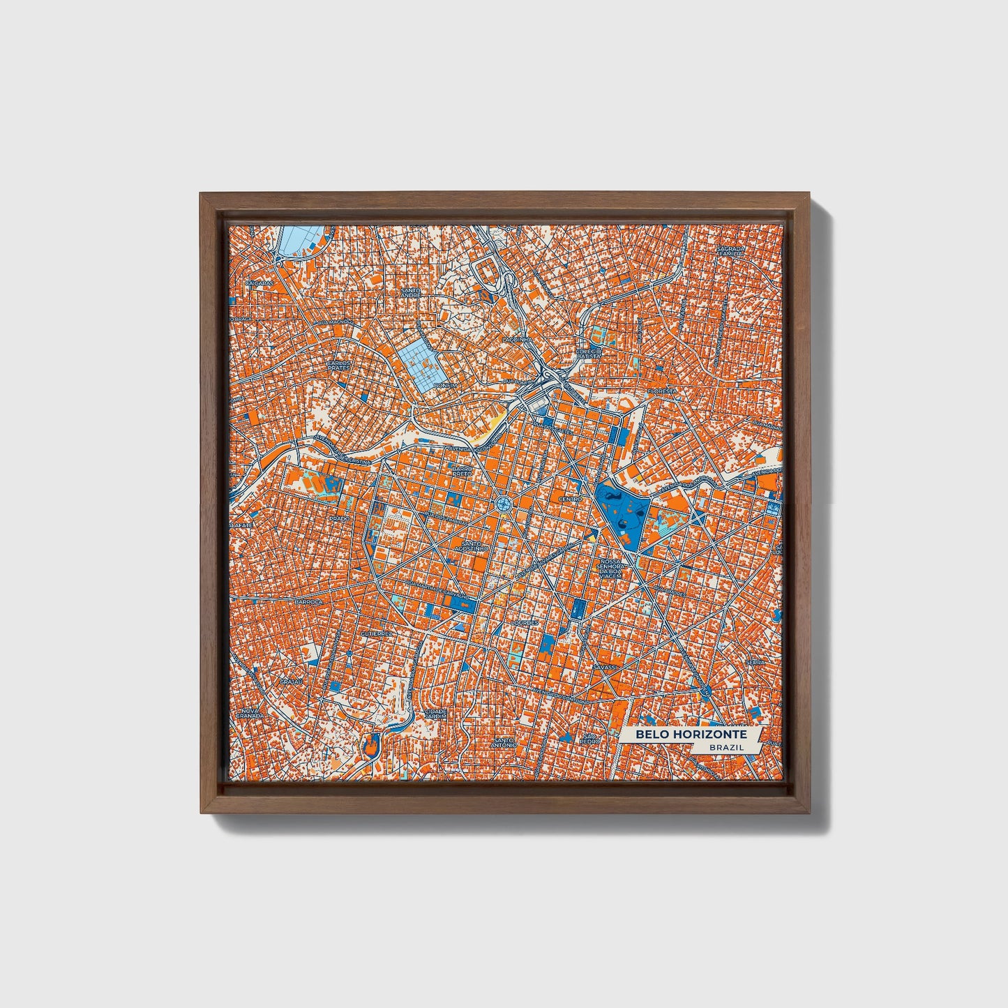 Belo Horizonte Brazil Colorful City Map Canvas Print • Dark Wooden Framed