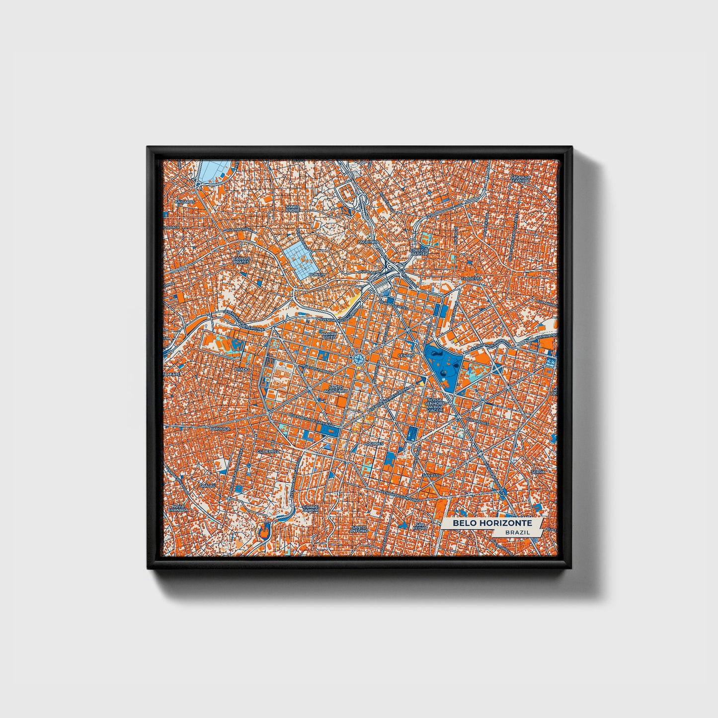 Belo Horizonte Brazil Colorful City Map Canvas Print • Black Framed